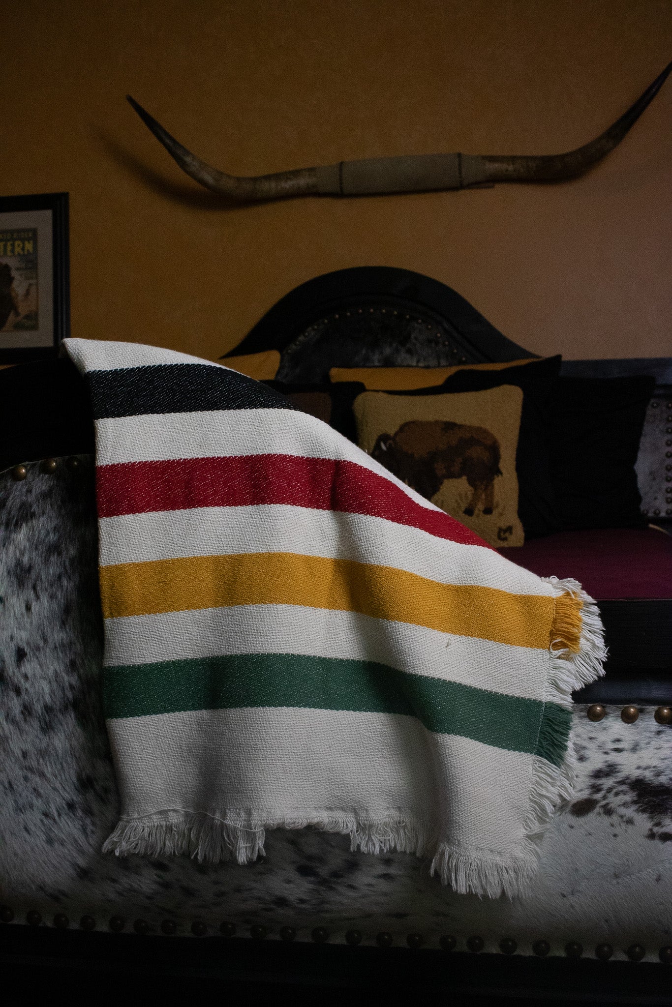 Pisgah Stripe Woven Throw - Black, Red, Yellow, & Green Stripe