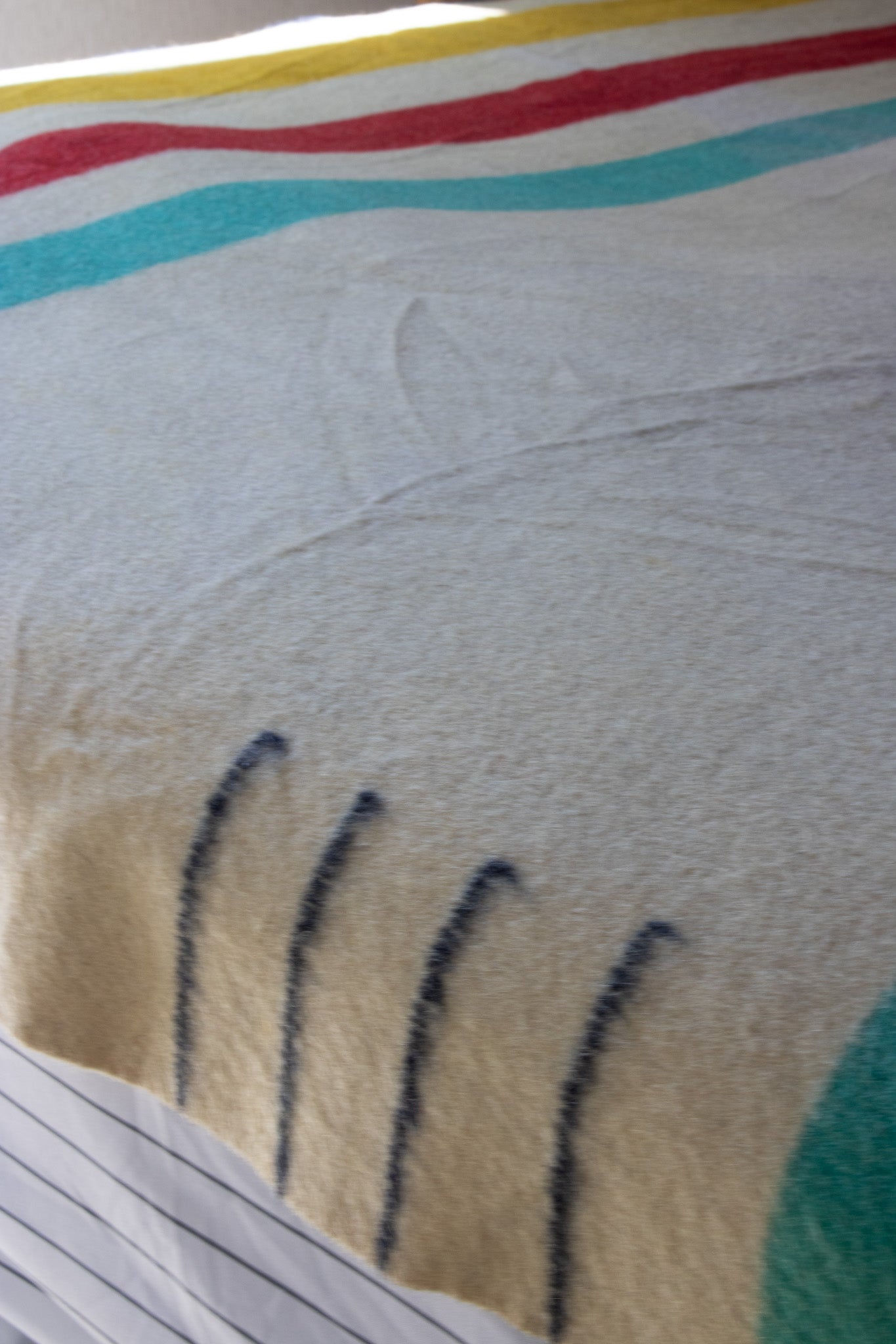 Hudson's Bay Point Wool Blanket Off-White Bold Multi-Colored Stripes