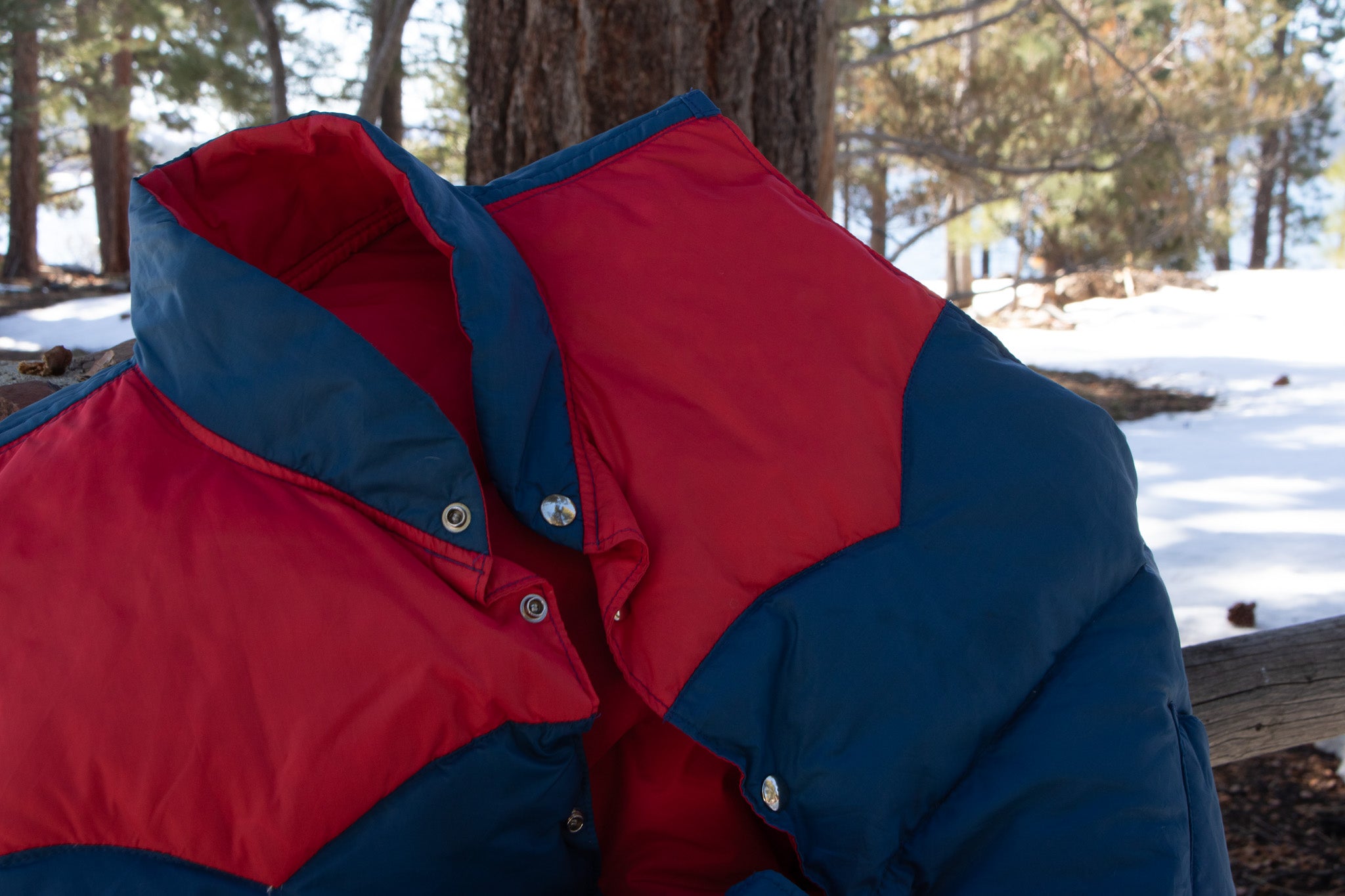 Vintage 80's Button-Up Blue & Red Nylon Down Puffer Vest