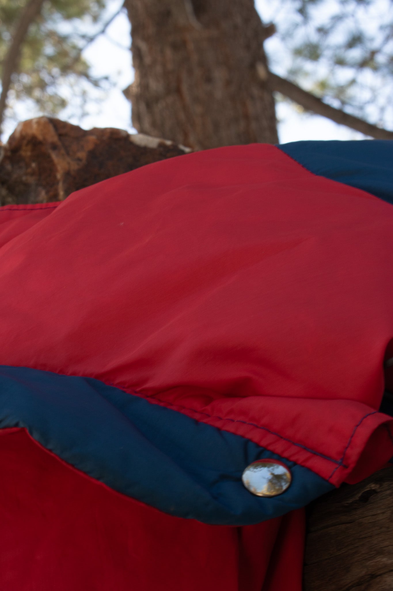 Vintage 80's Button-Up Blue & Red Nylon Down Puffer Vest