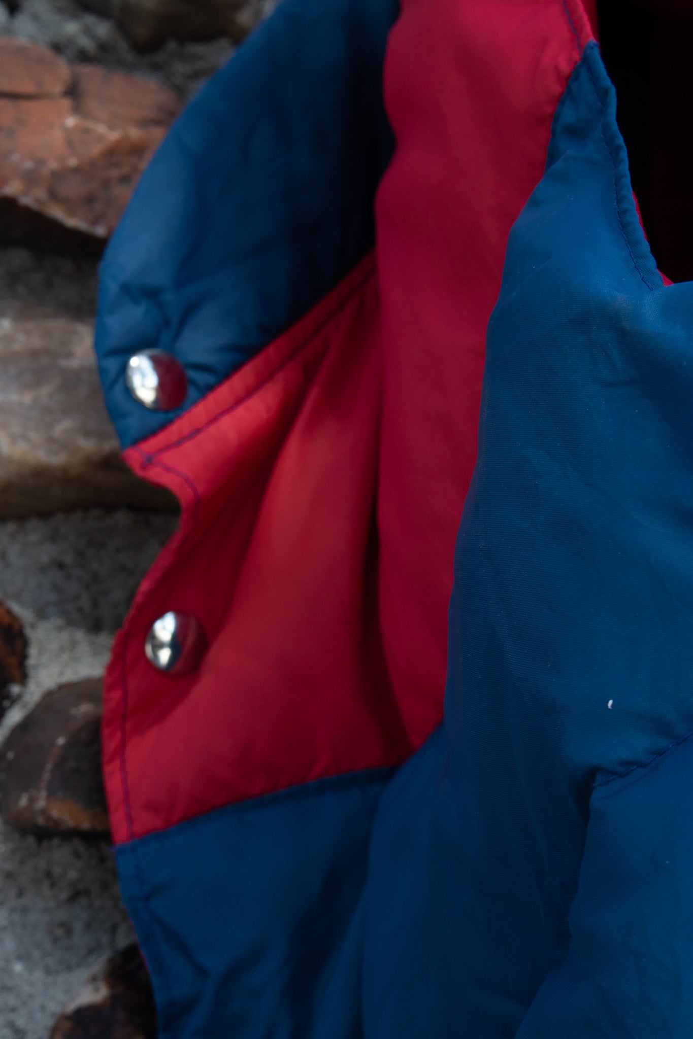 Vintage 80's Button-Up Blue & Red Nylon Down Puffer Vest