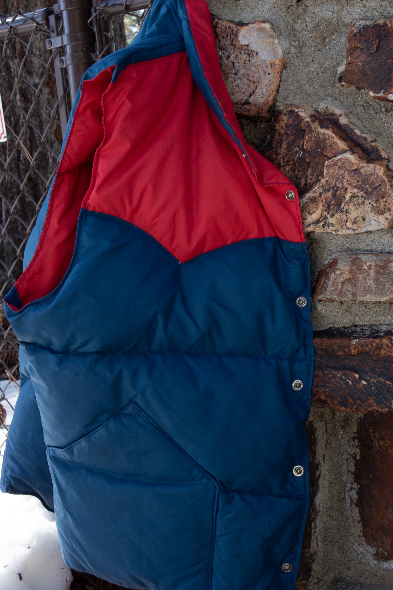 Vintage 80's Button-Up Blue & Red Nylon Down Puffer Vest
