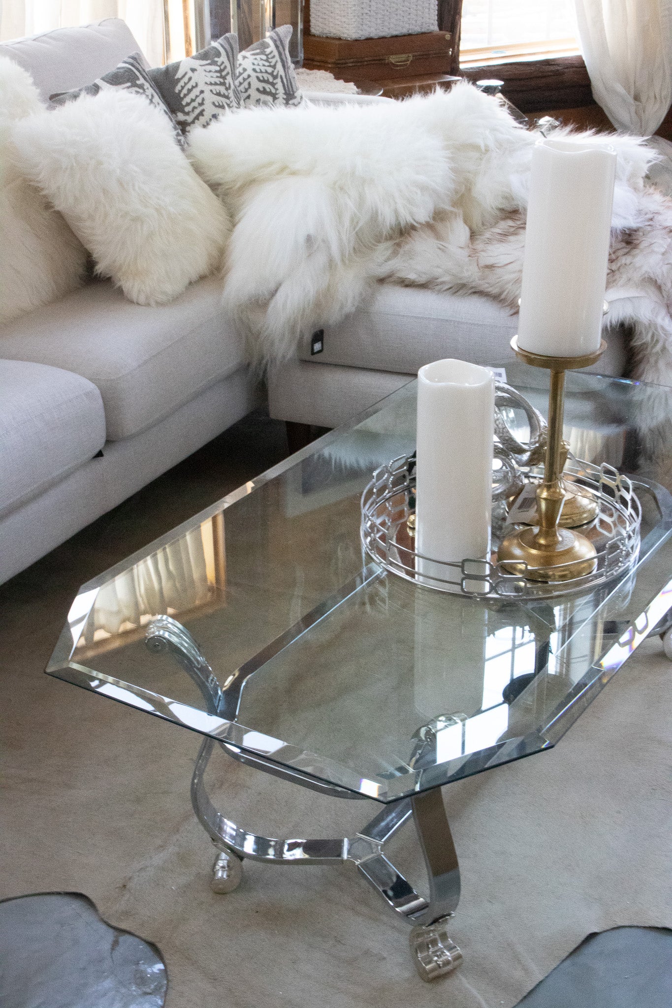 Kreiss Beveled Glass Chrome Frame Rectangle Coffee Table