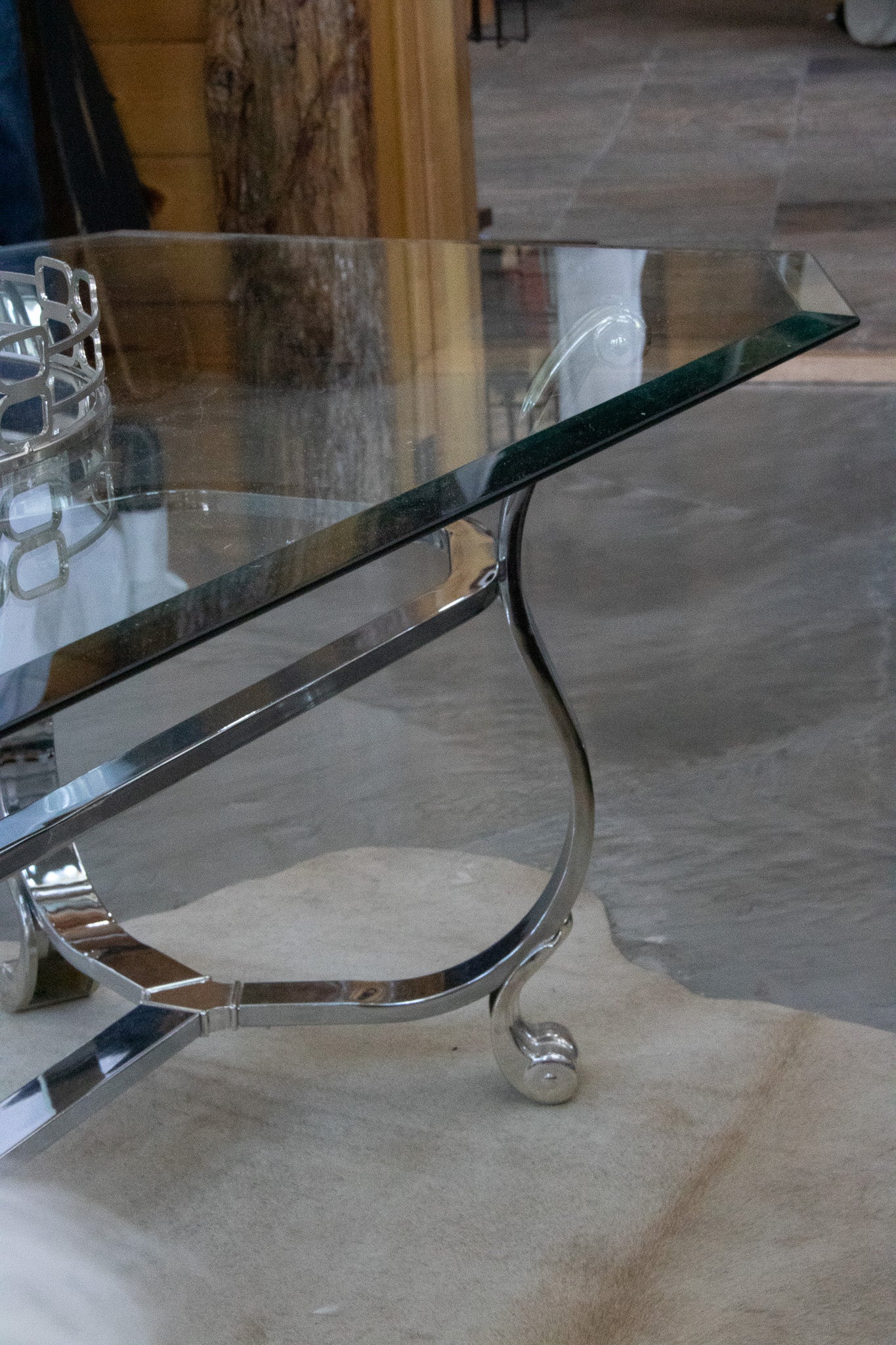 Kreiss Beveled Glass Chrome Frame Rectangle Coffee Table