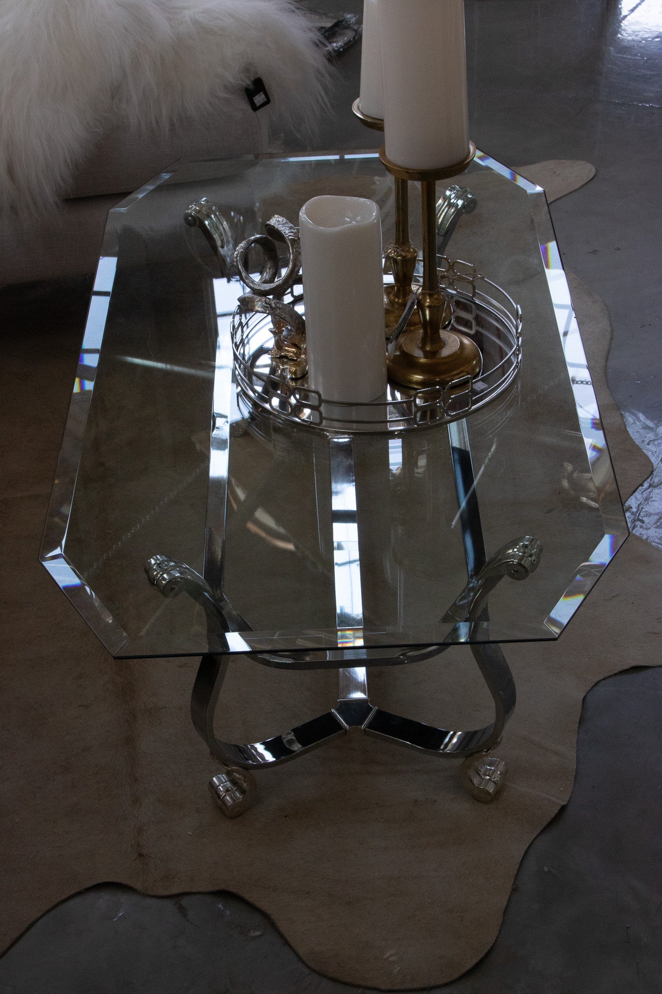Kreiss Beveled Glass Chrome Frame Rectangle Coffee Table