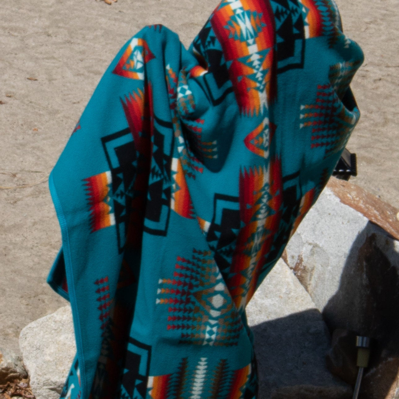 Pendleton Beaver State Blanket Featuring Bold Teal Blue with Warm Reds and Oranges