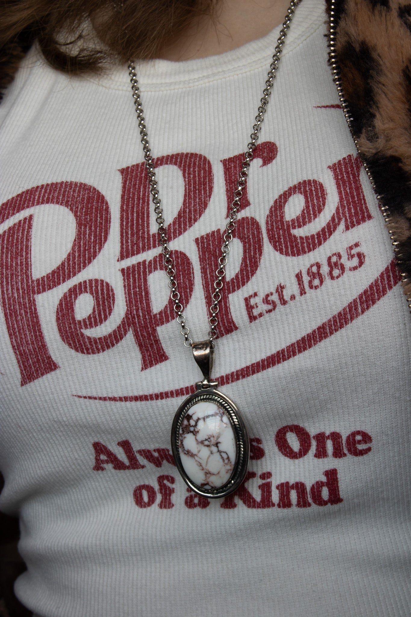 Large Natural Nevada White Turquoise and 925 Sterling Silver Pendant