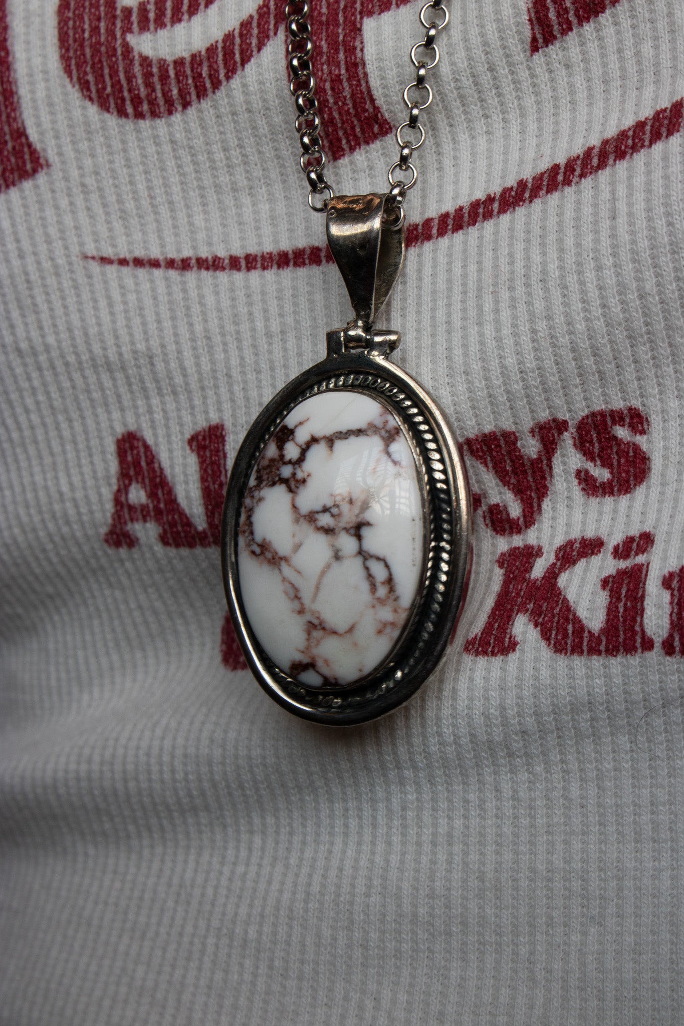 Large Natural Nevada White Turquoise and 925 Sterling Silver Pendant