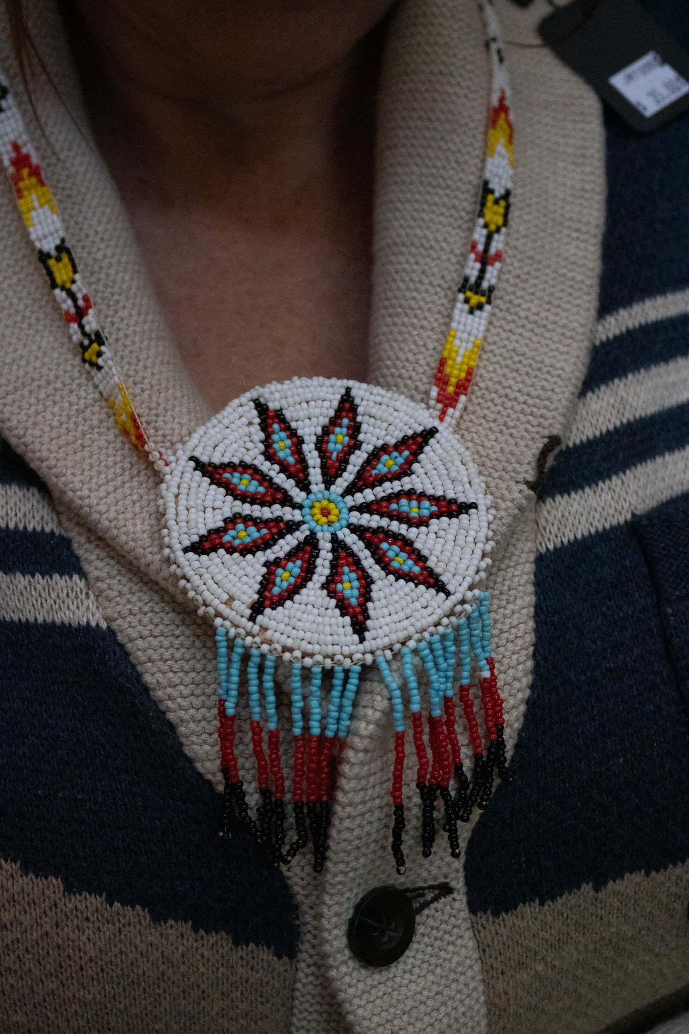 Vintage Native American Beaded Rosette Medallion Necklaces