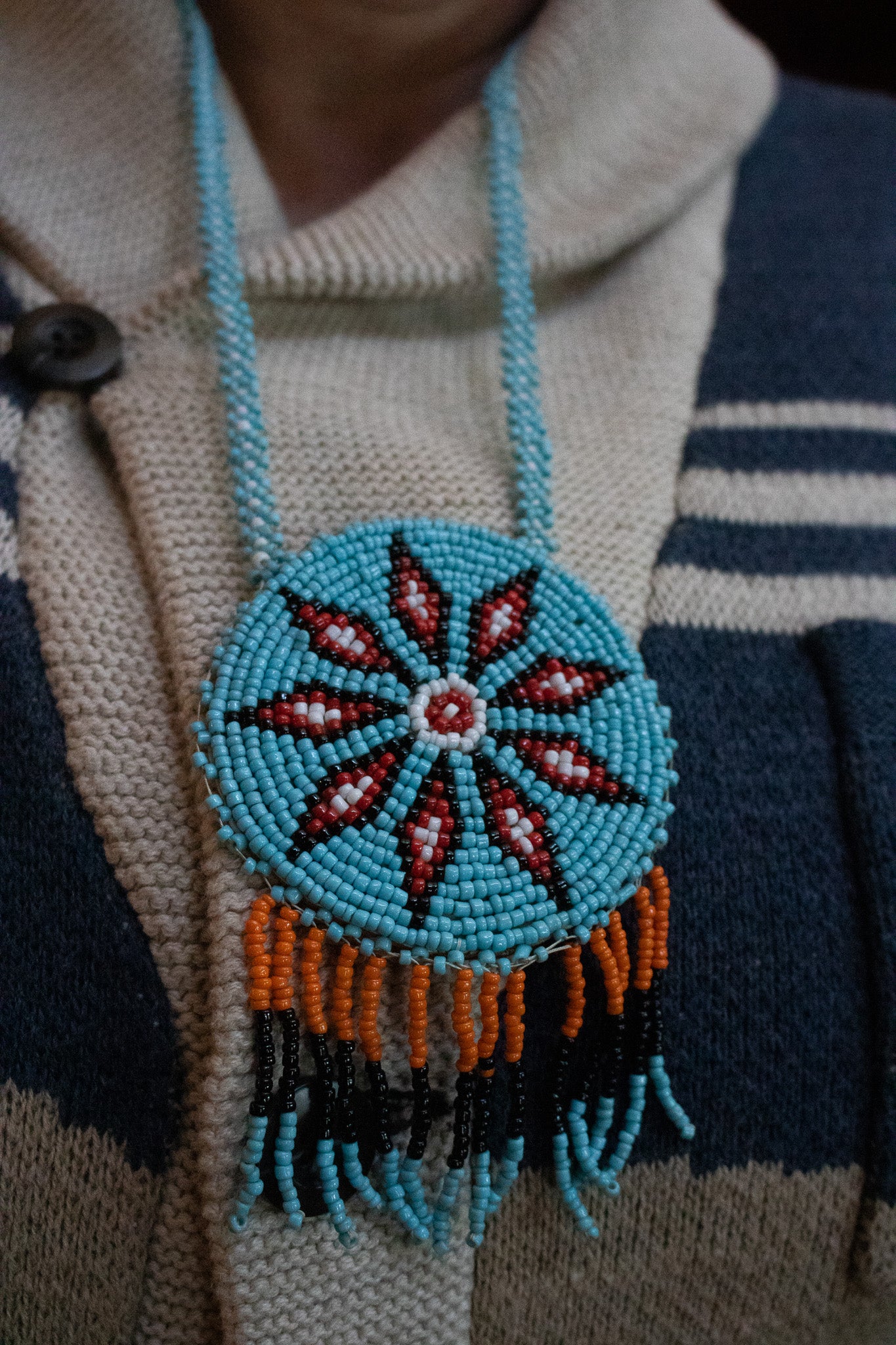 Vintage Native American Beaded Rosette Medallion Necklaces