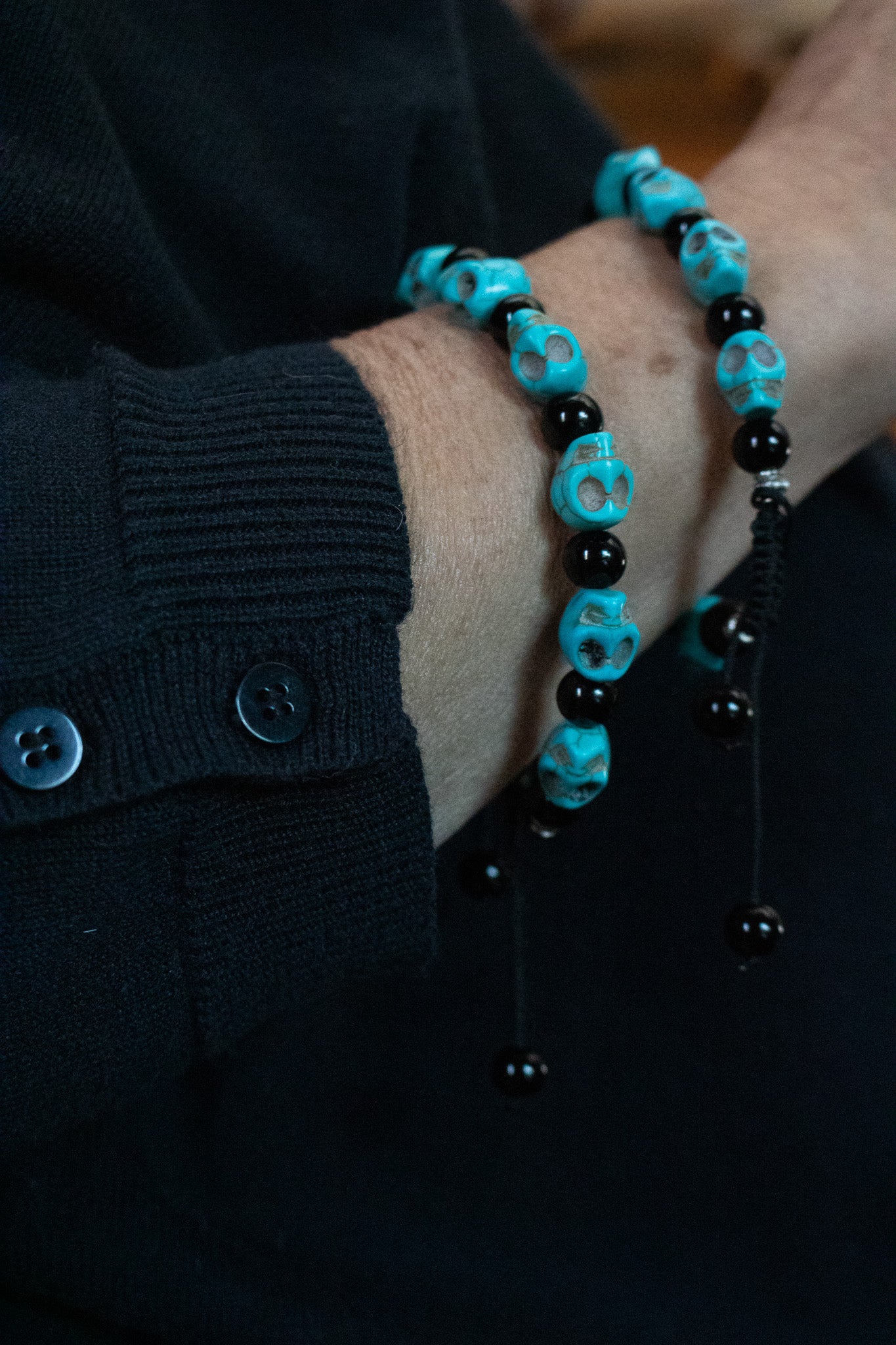 Turquoise Skull Beaded Bracelet Adjustable Bracelet