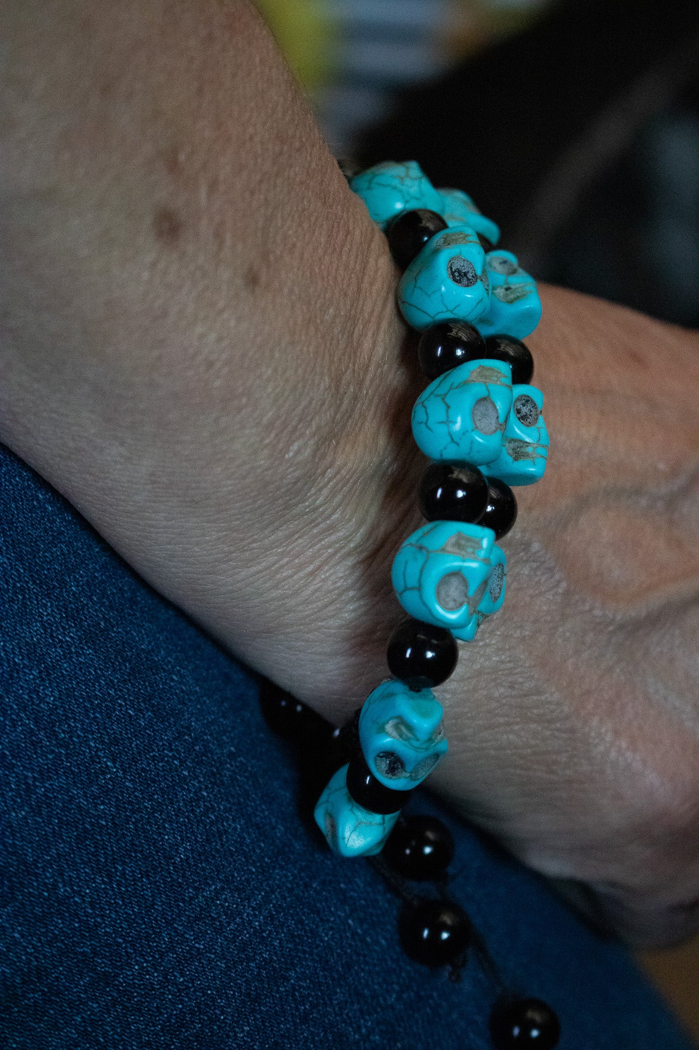 Turquoise Skull Beaded Bracelet Adjustable Bracelet