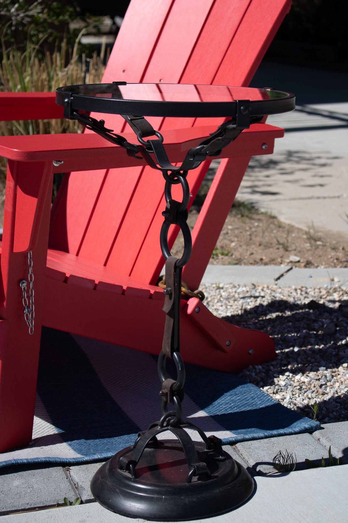Vintage Custom Made Round Wrought Iron Metal Glass End Table