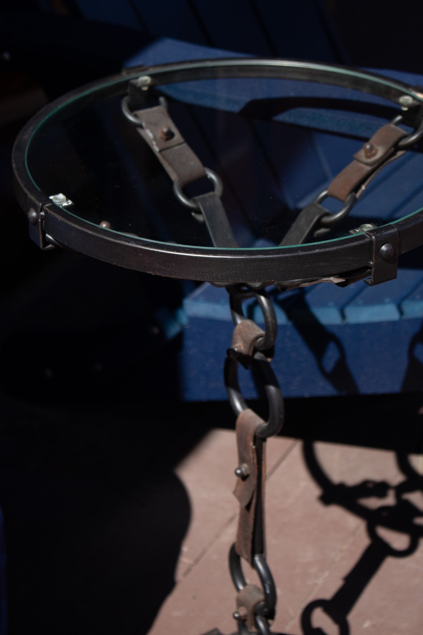 Vintage Custom Made Round Wrought Iron Metal Glass End Table