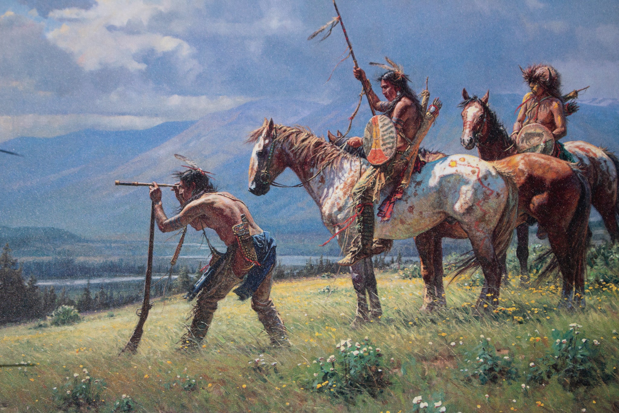 Lonestar American Indians at the River's Edge Canvas Transfer Print Art