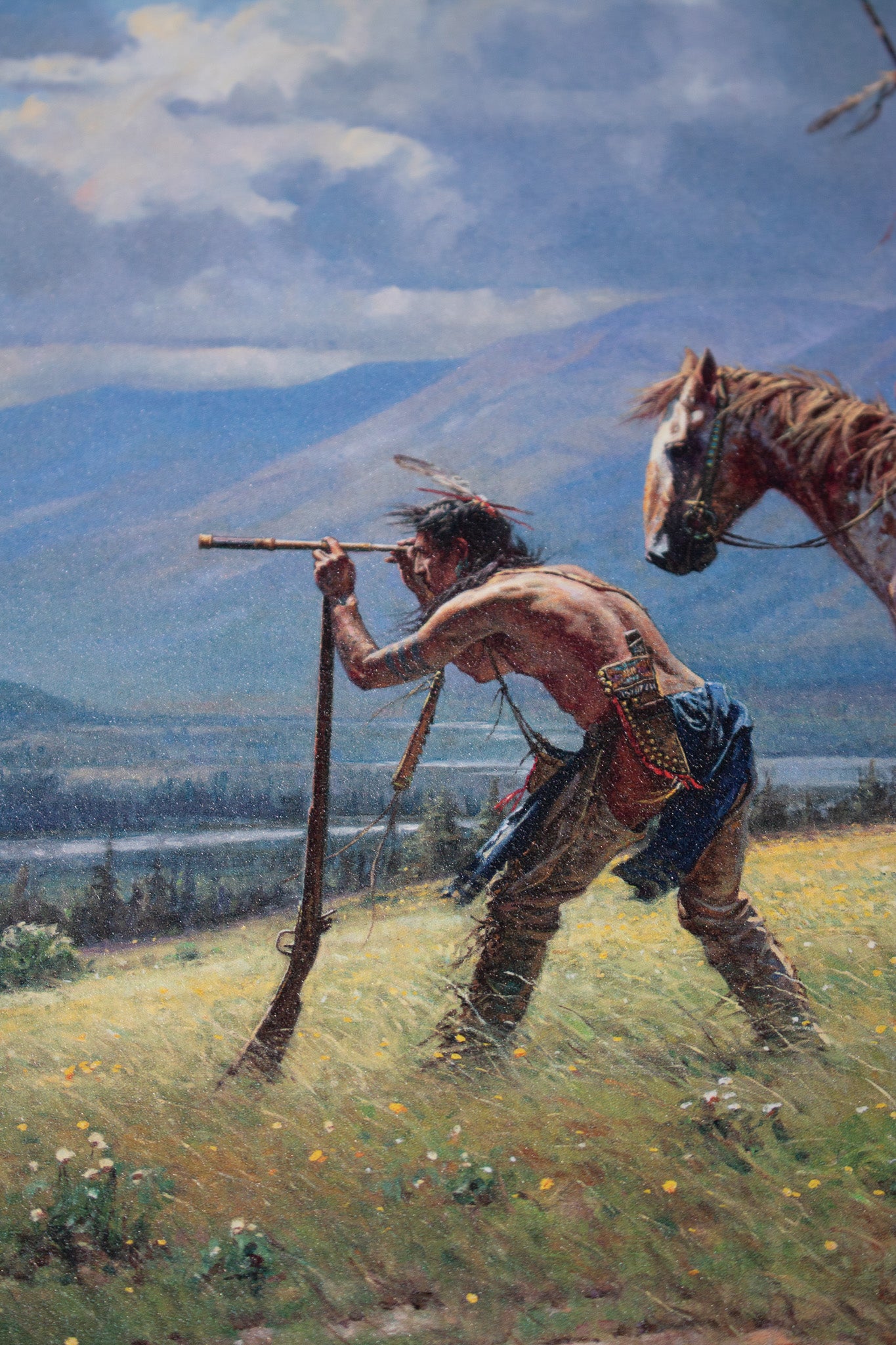 Lonestar American Indians at the River's Edge Canvas Transfer Print Art