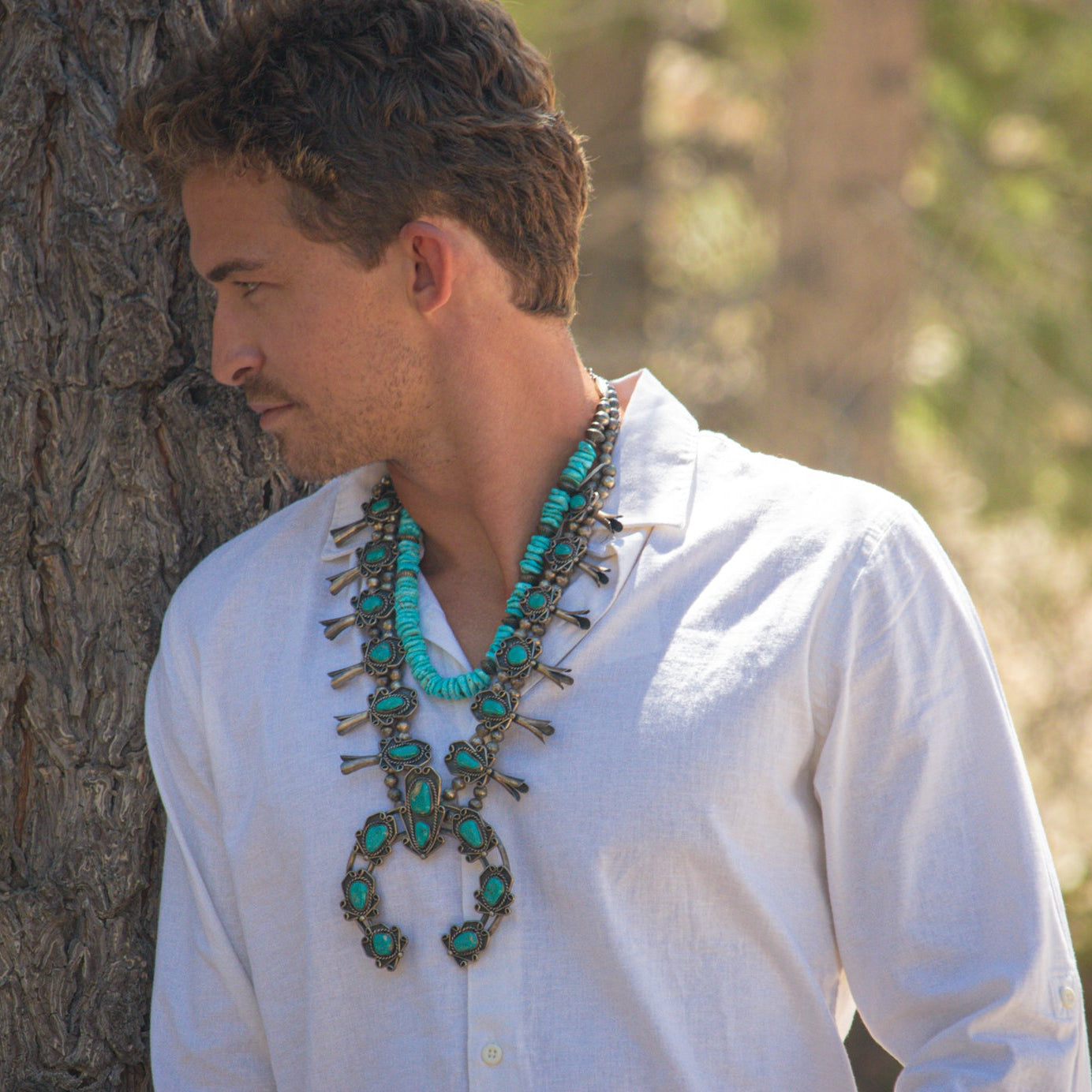 Vintage Navajo Sterling Silver Royston Turquoise Squash Blossom Necklace