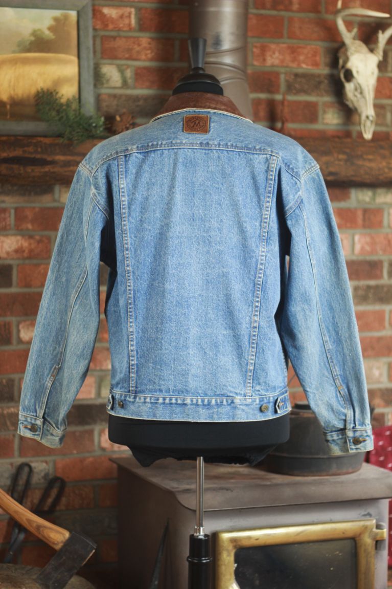 "Classic 90's Marlboro Country Denim Jacket with Leather Collar (Size M)"