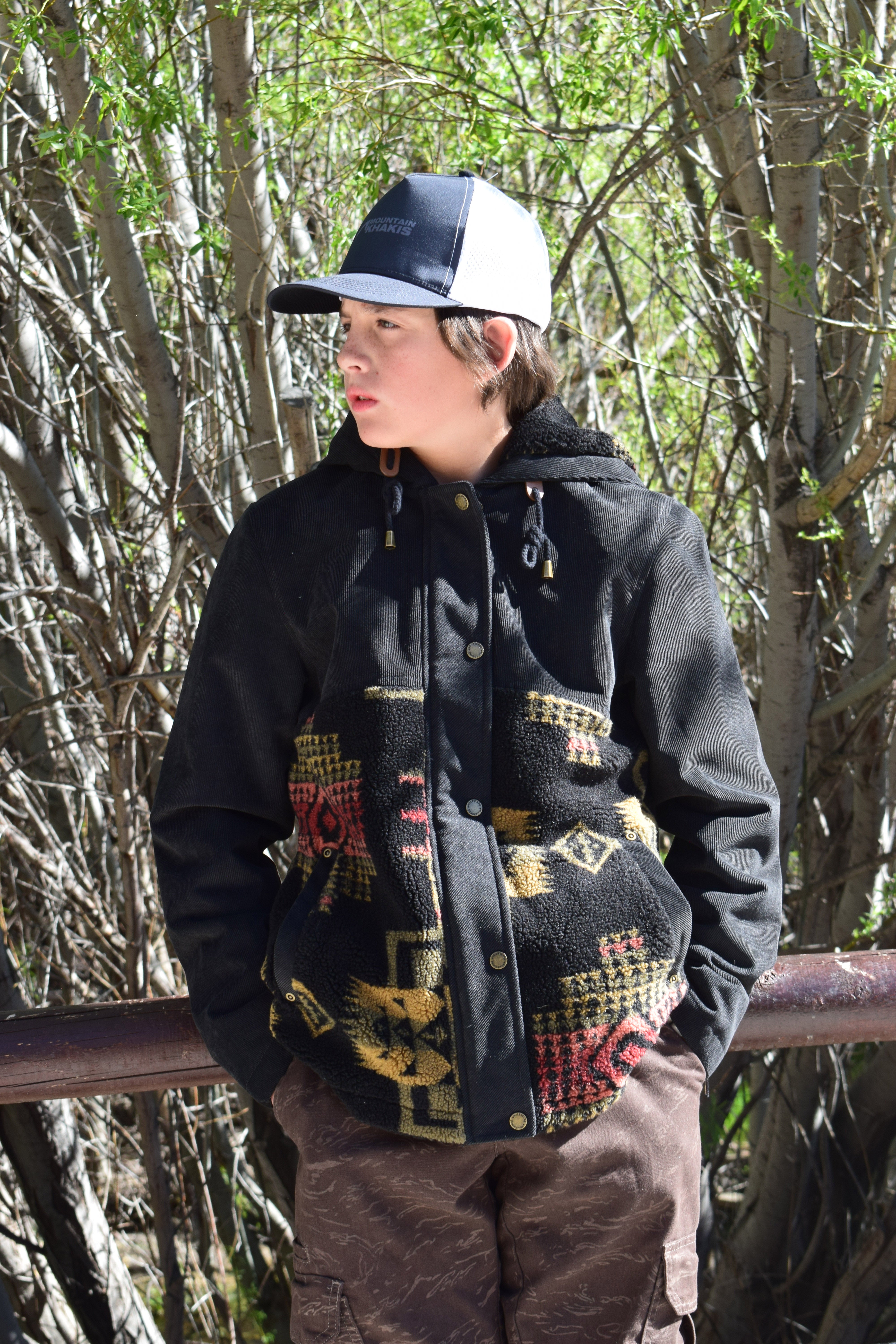 Pendleton Blanca- Berber Hoodie Jacket Black/Olive Chief Joseph