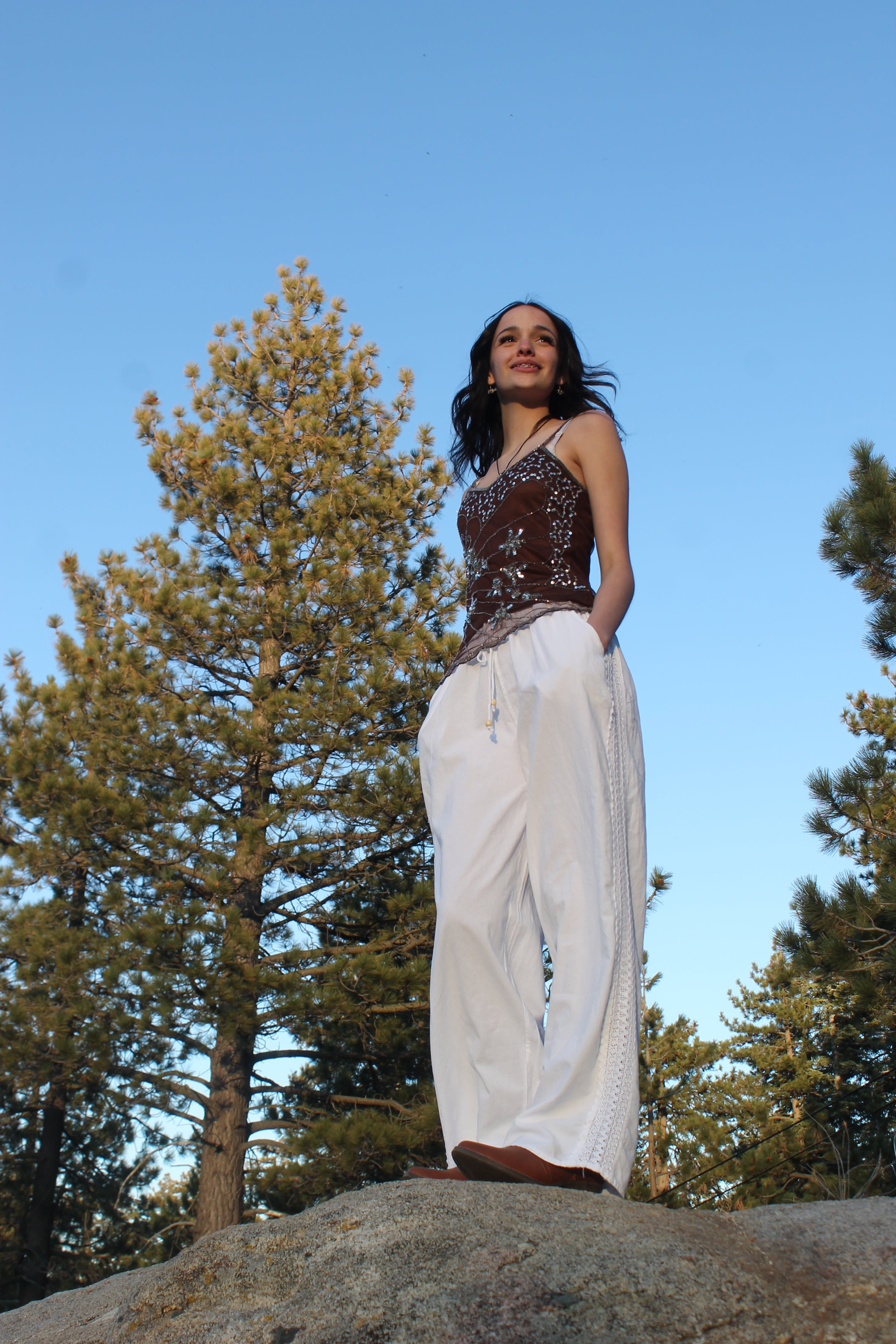 Seaspice Resort Wear 100% Peruvian White Cotton Flowy Pants Adjustable Waist Size Large