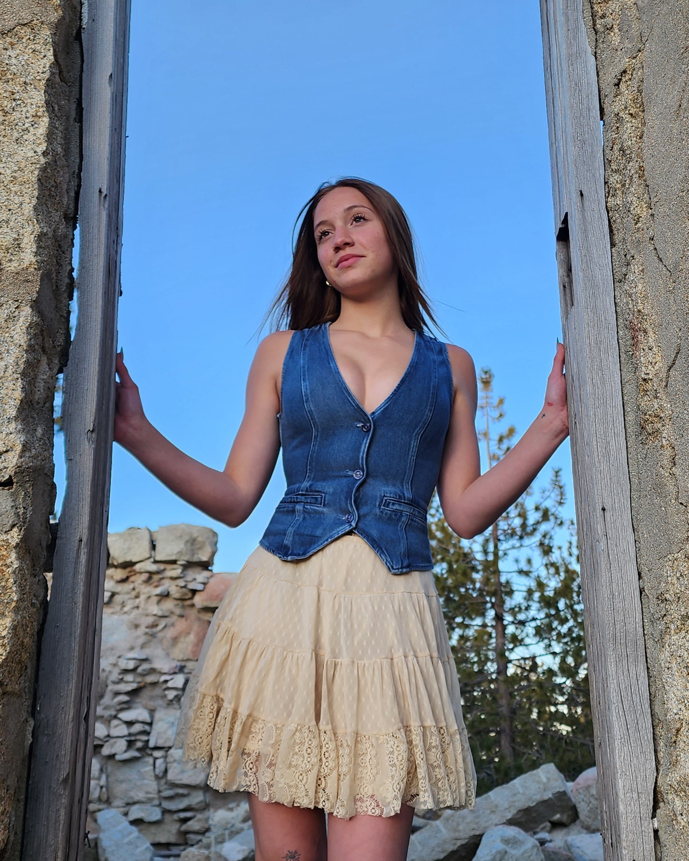 Young Fabulous & Broke Extra Small Denim Button-Up Vest Top