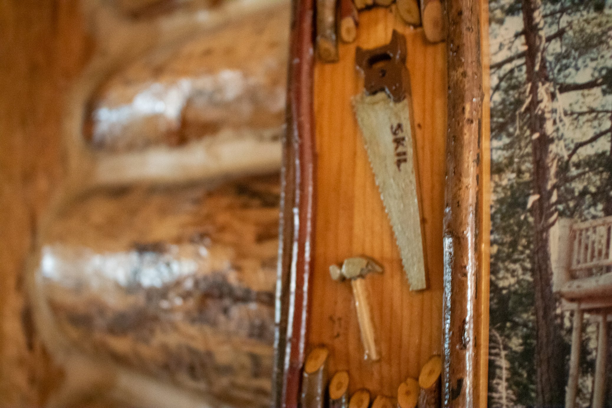 Framed Photo of Gilligan Log Home with Custom Tool Detailed Frame