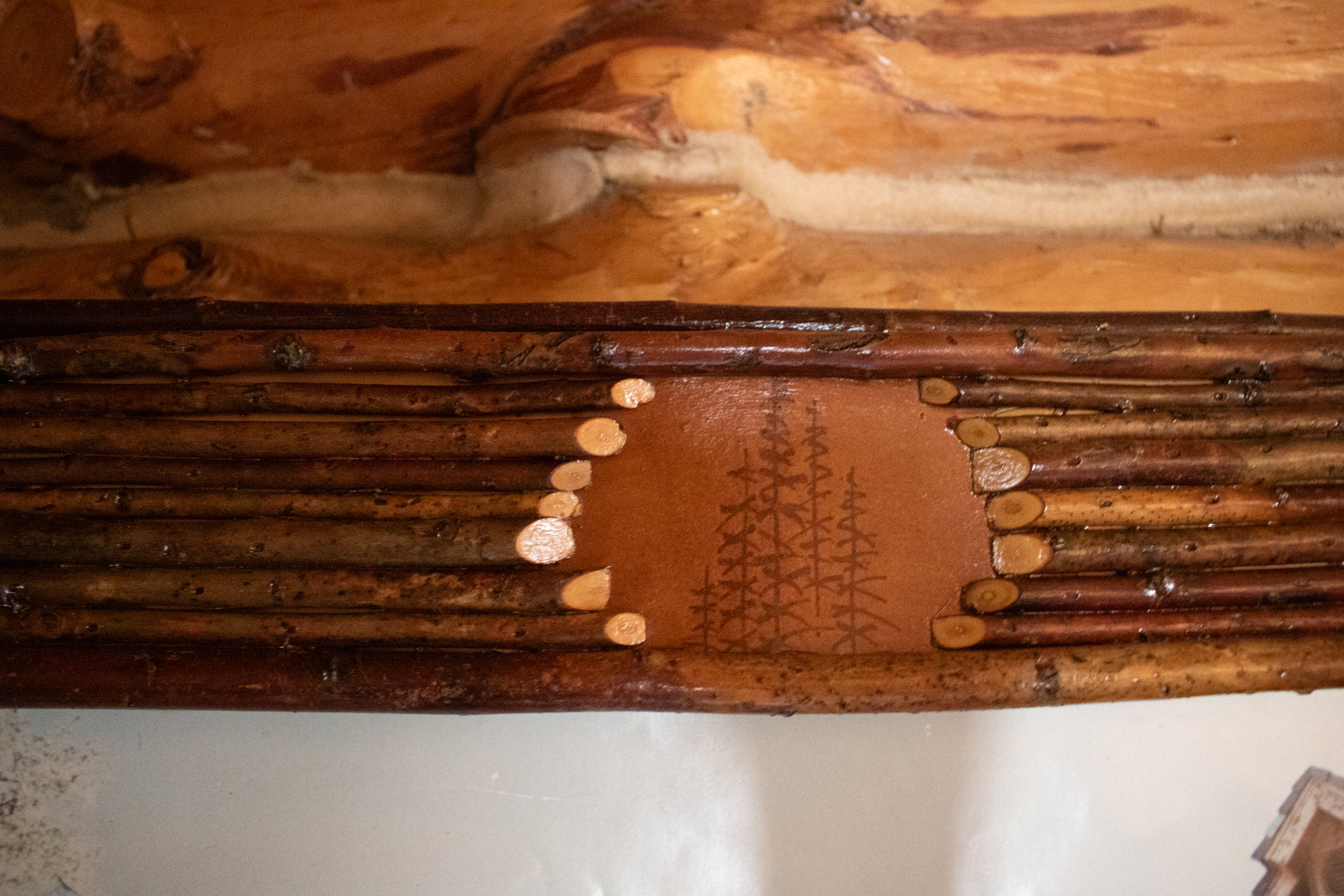 Framed Photo of Gilligan Log Home with Custom Tool Detailed Frame