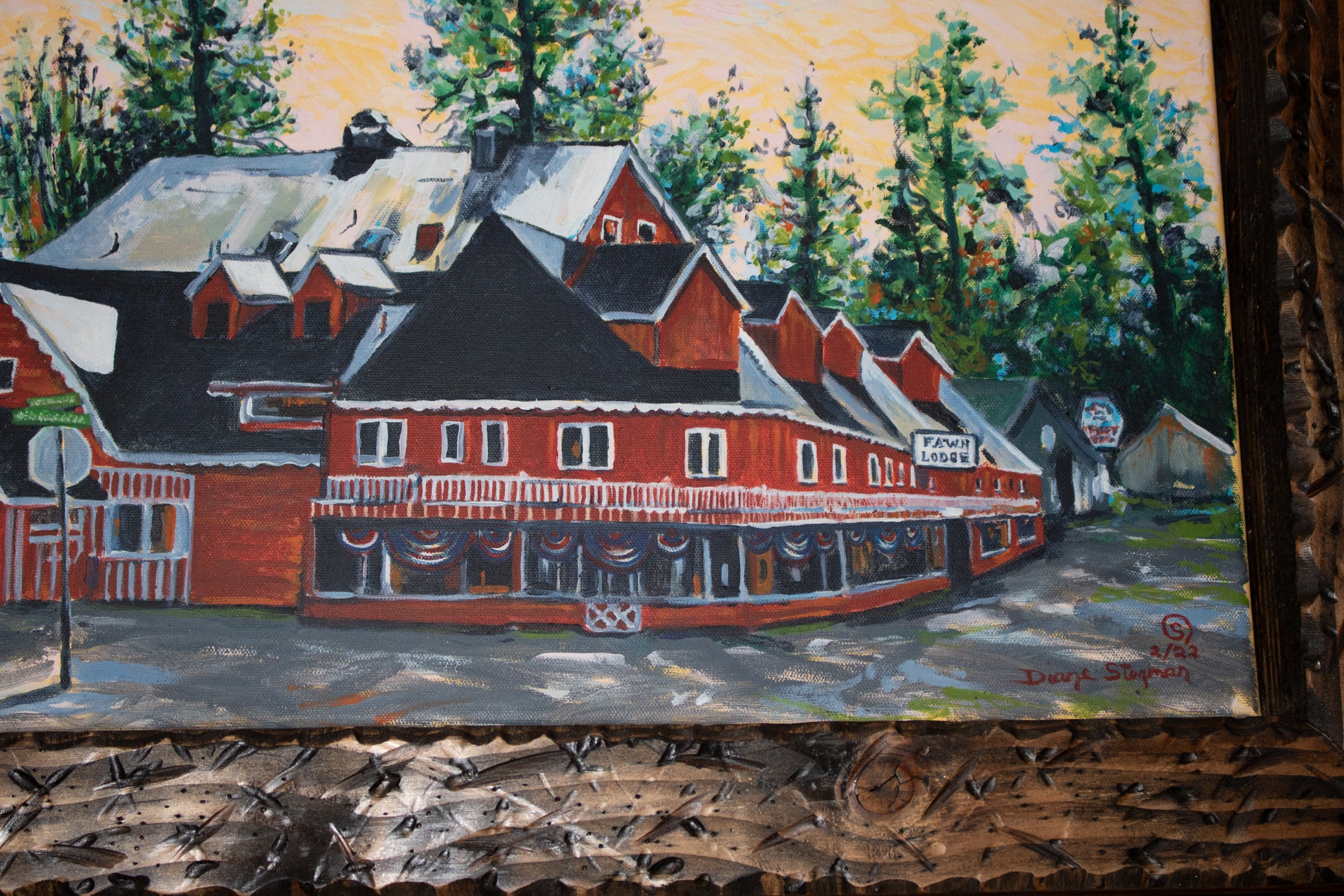 Hand Painted Depiction of Fawn Lodge by Diane Stegman