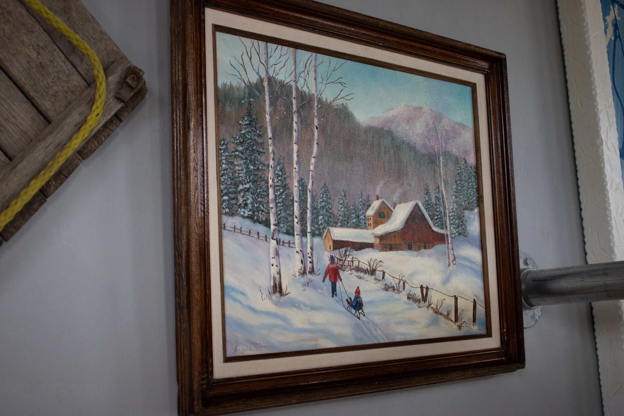 Hand Painted Art Kids Headed Home From Snow Sledding