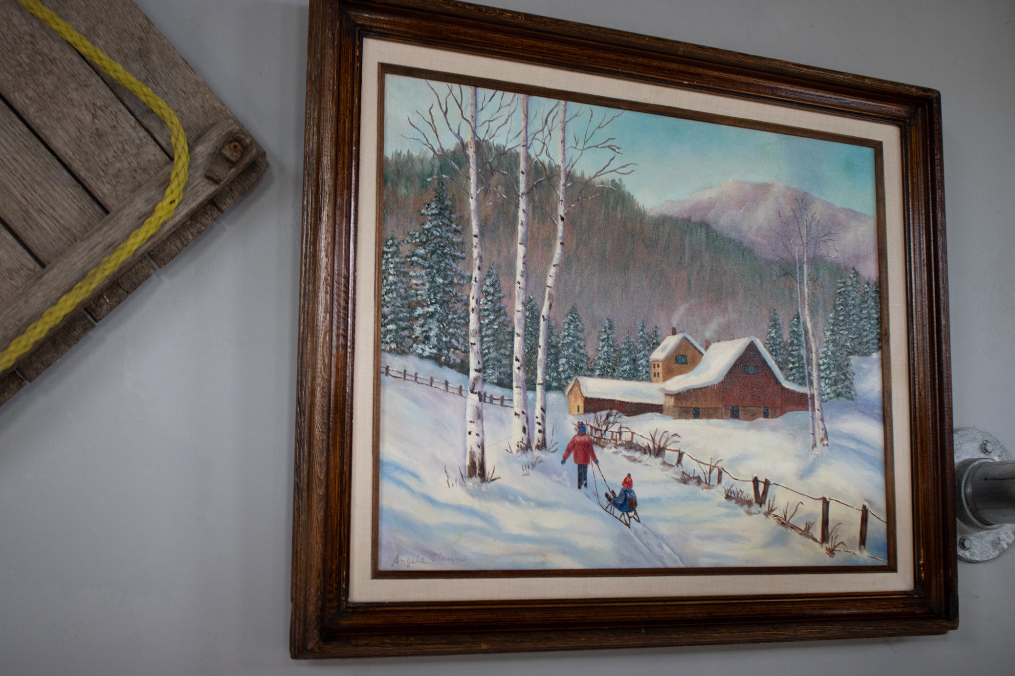 Hand Painted Art Kids Headed Home From Snow Sledding