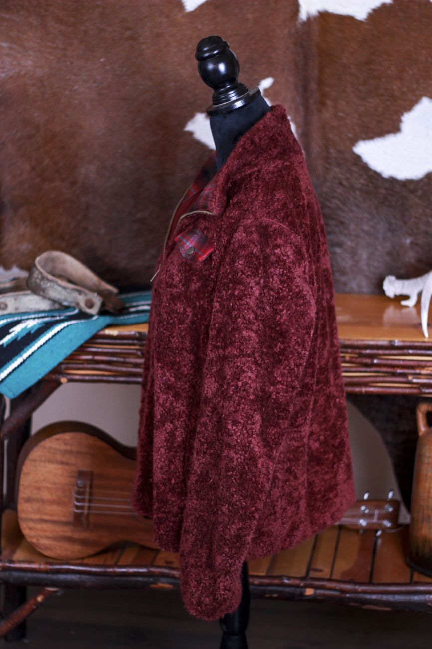 Womens Size L Pendleton Fuzzy Zip Up Jacket Maroon EUC