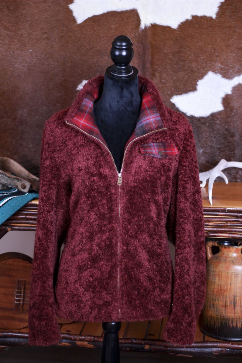 Womens Size L Pendleton Fuzzy Zip Up Jacket Maroon EUC