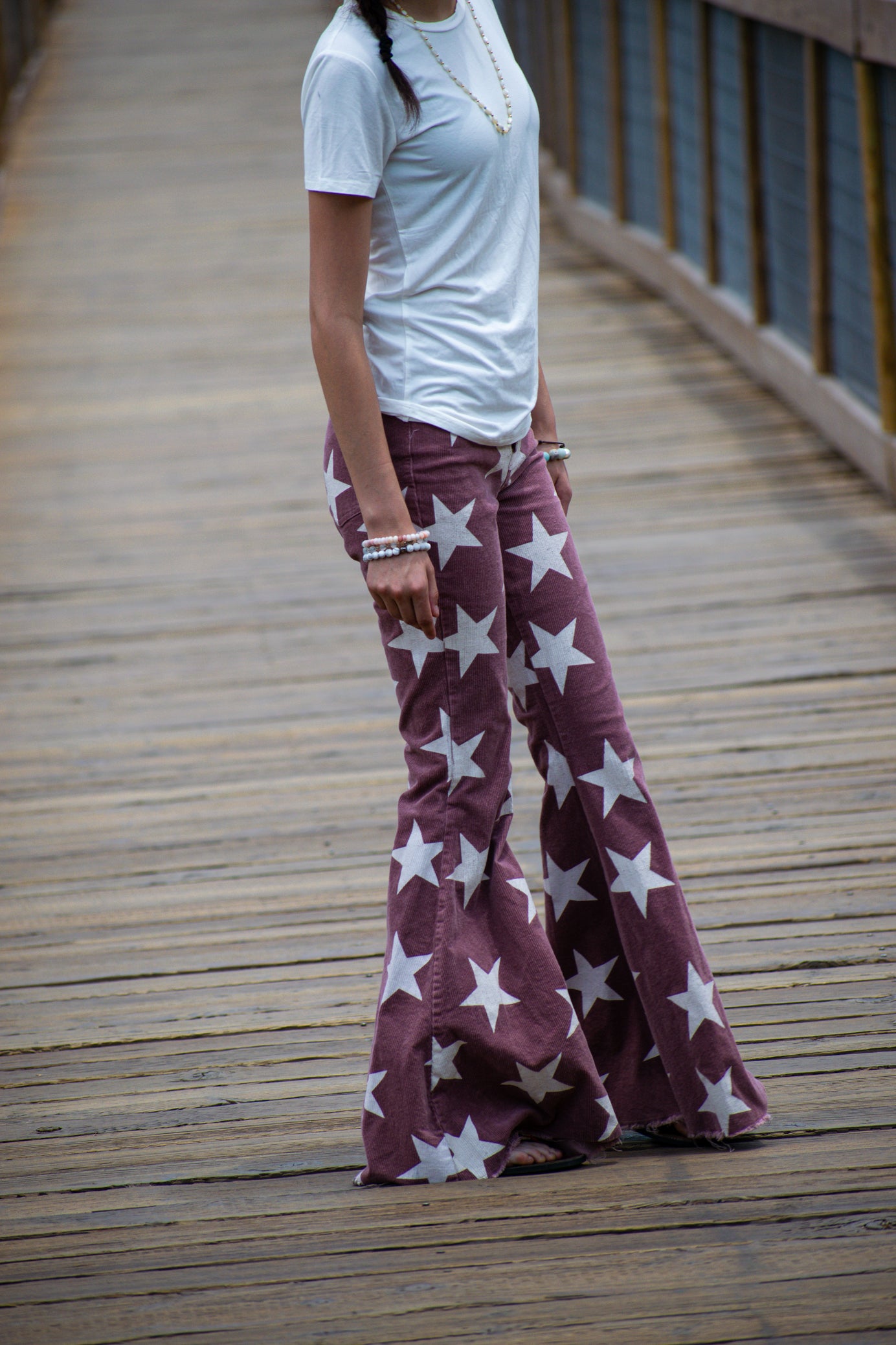 Altar'd State Red and White Stars Bell Bottom Jeans.