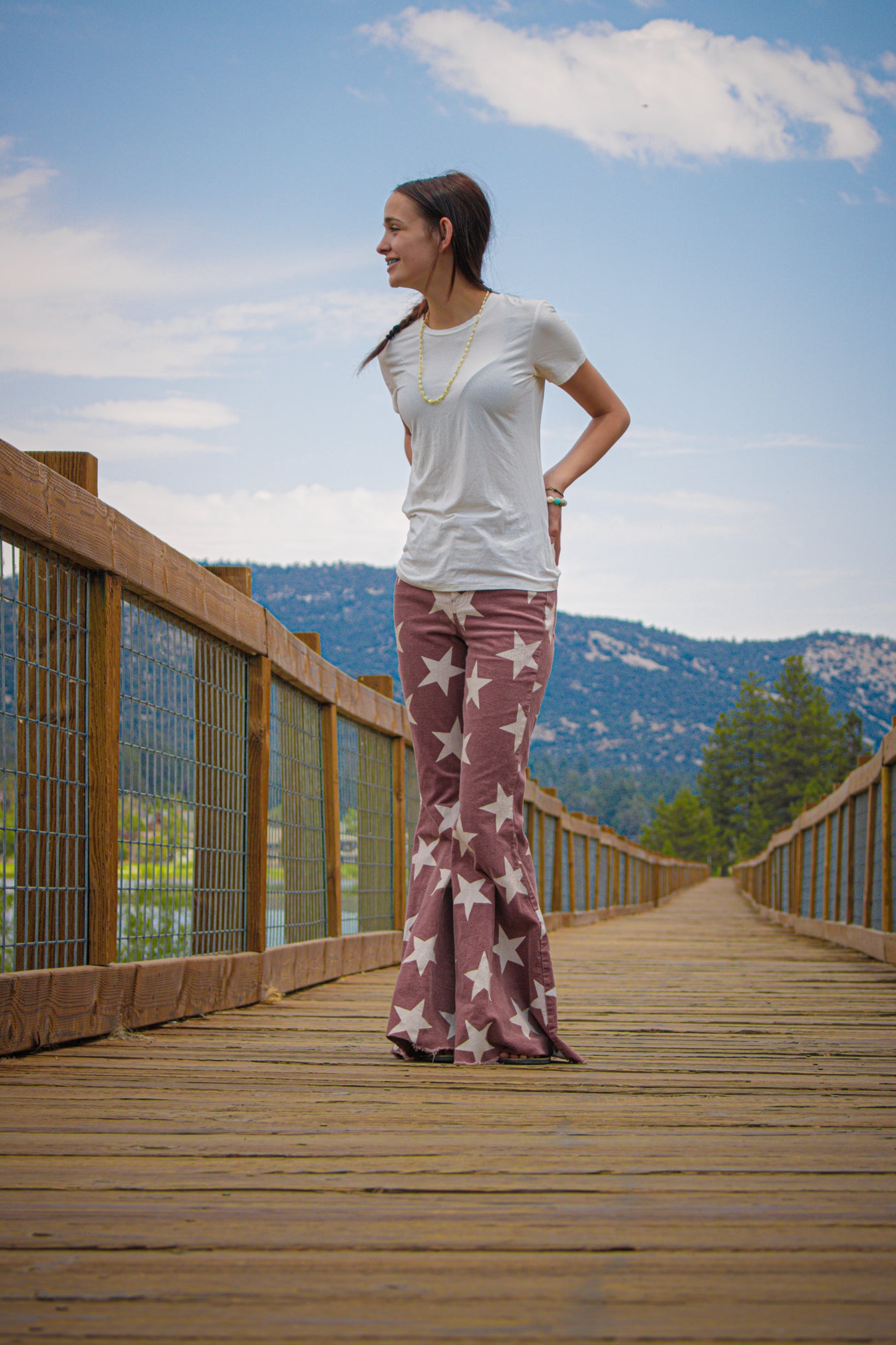 Altar'd State Red and White Stars Bell Bottom Jeans.