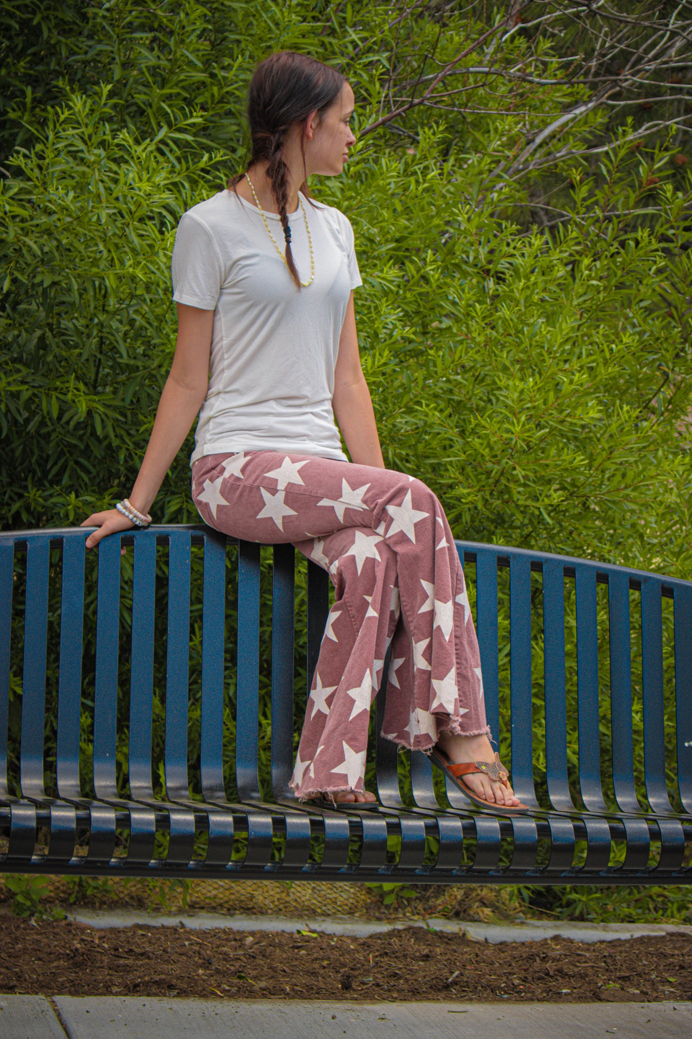 Altar'd State Red and White Stars Bell Bottom Jeans.