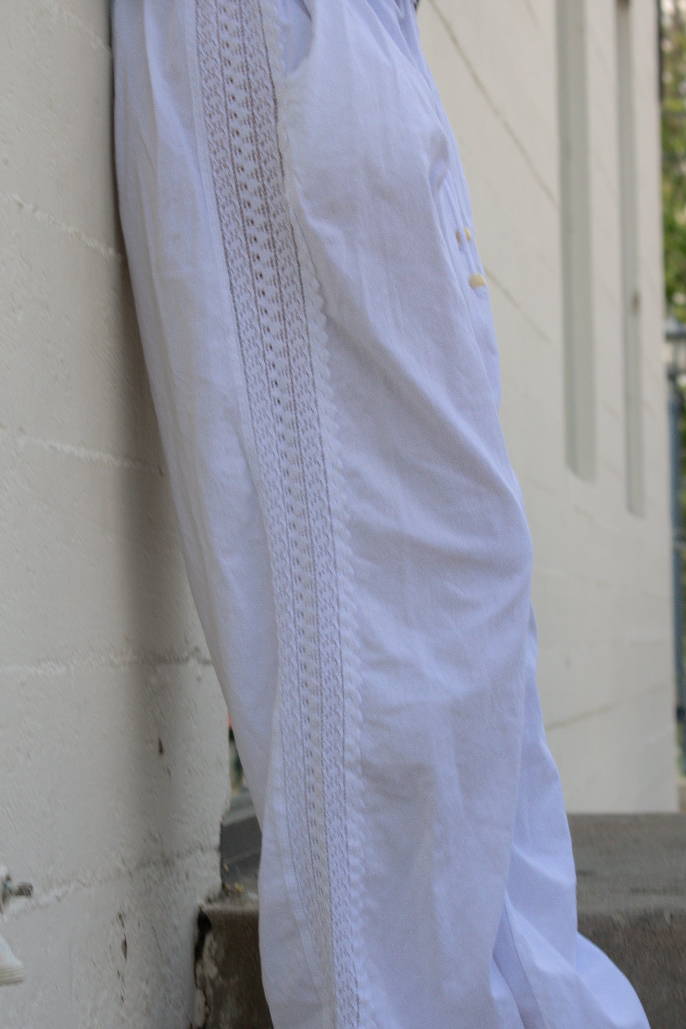 Seaspice Resort Wear 100% Peruvian White Cotton Flowy Pants Adjustable Waist Size Large