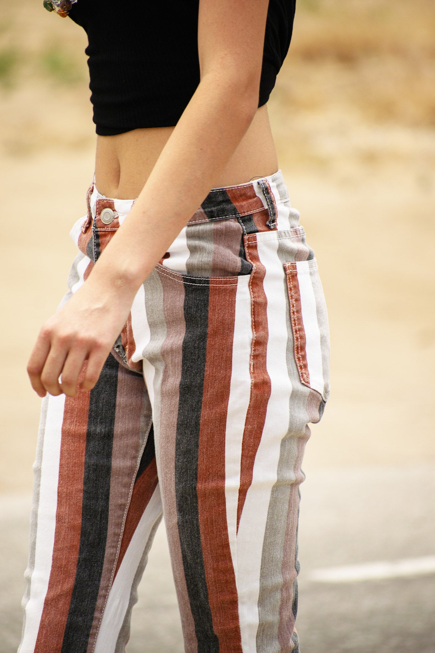 Altar'd State Striped Bell Bottom Jeans
