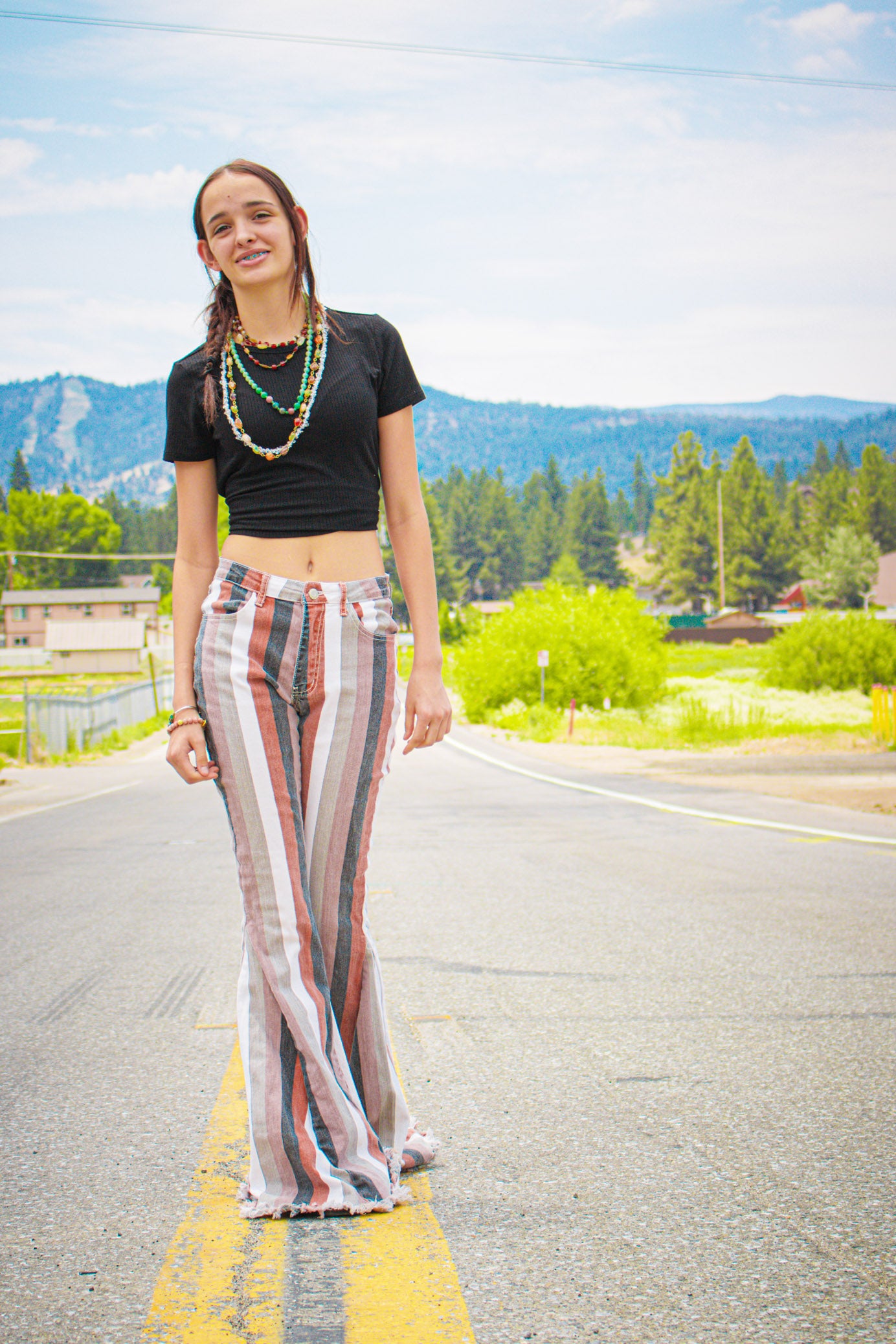 Altar'd State Striped Bell Bottom Jeans