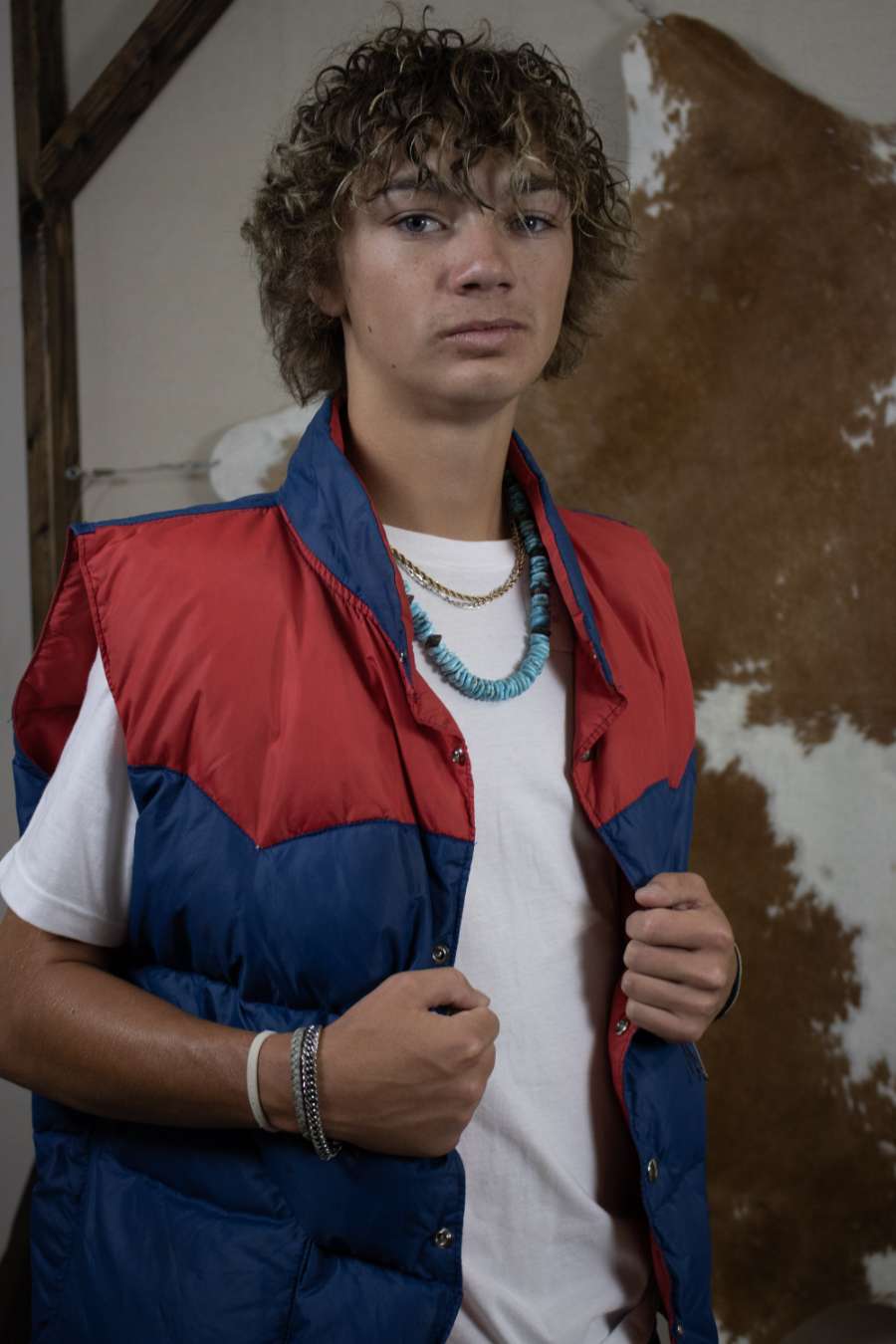 Vintage 80's Button-Up Blue & Red Nylon Down Puffer Vest