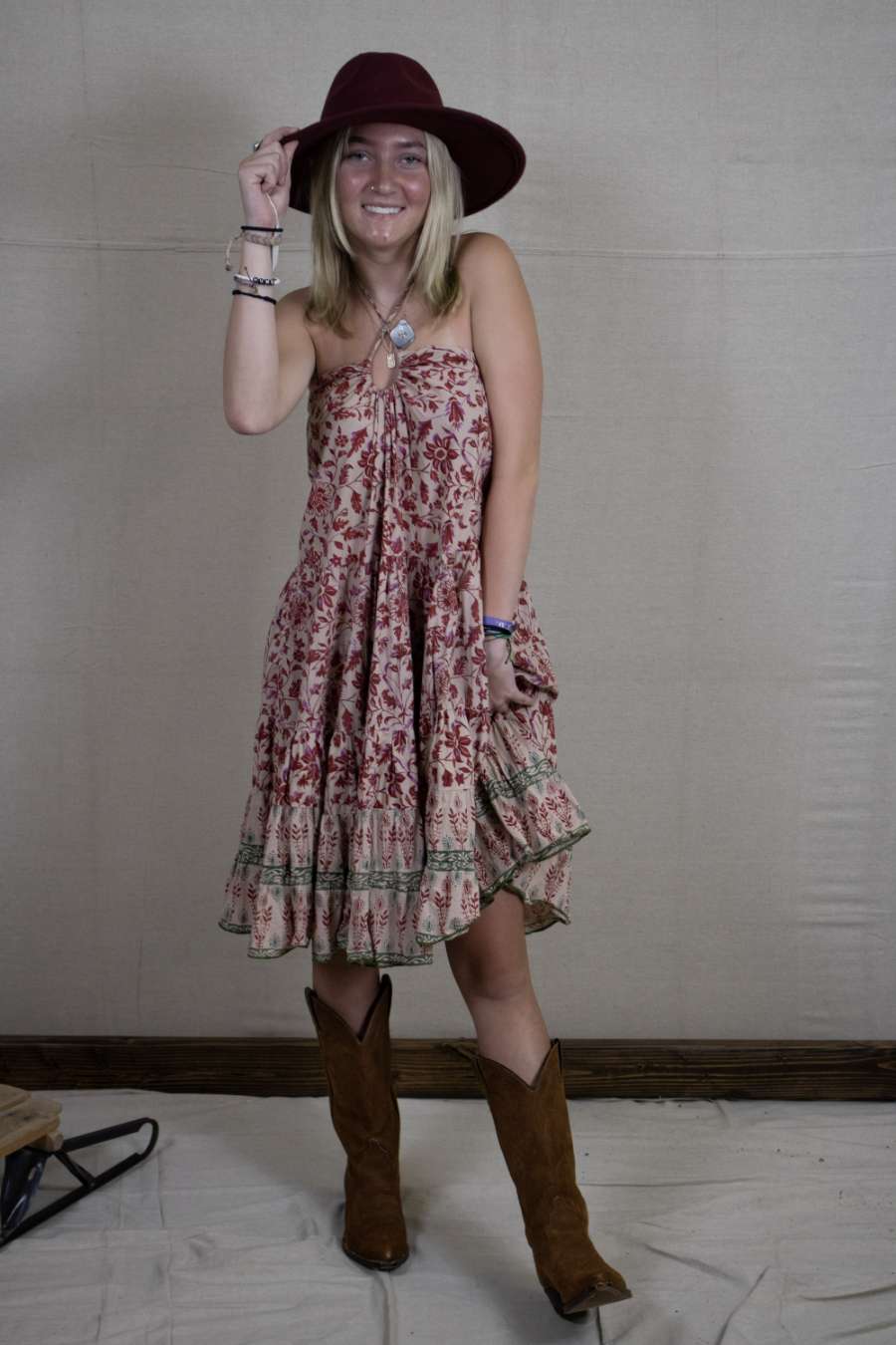 Angie Coral Pink Flowy Dress with V-Neck Tie