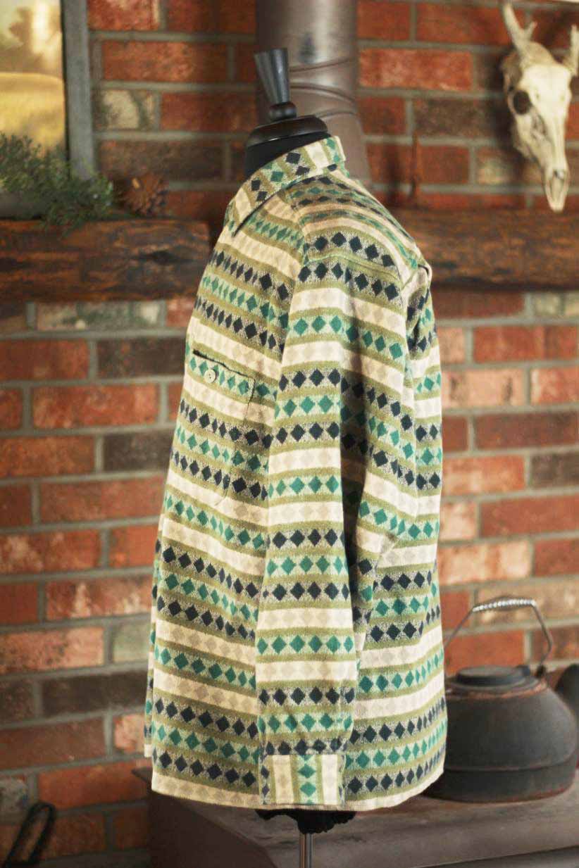 Toc - Toc Green/Khaki/Brown Diamond Pattern Button - up Fannel Coat