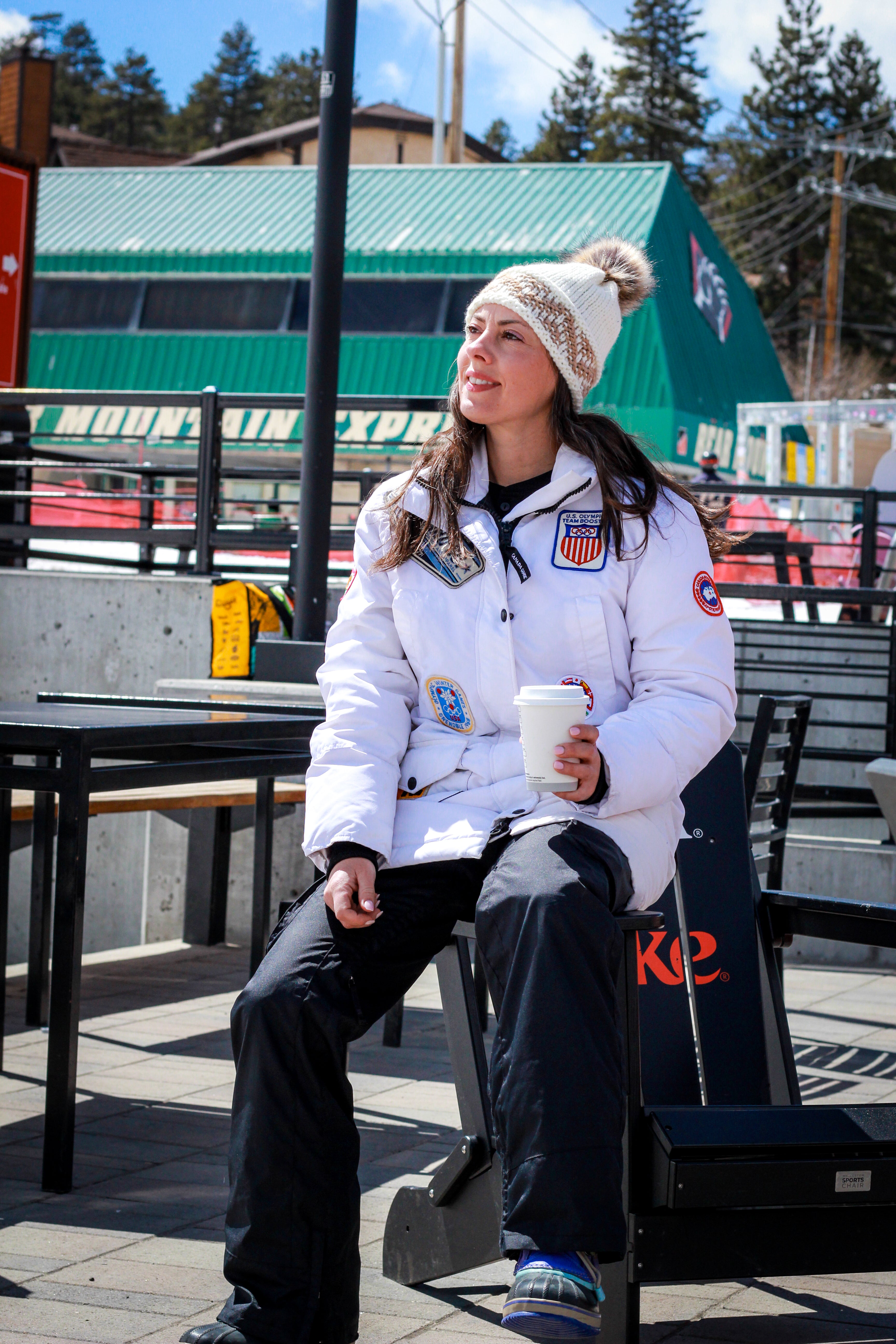 Canada Goose White Winter Coat with in Random Snowboard Patches: EDIT-G