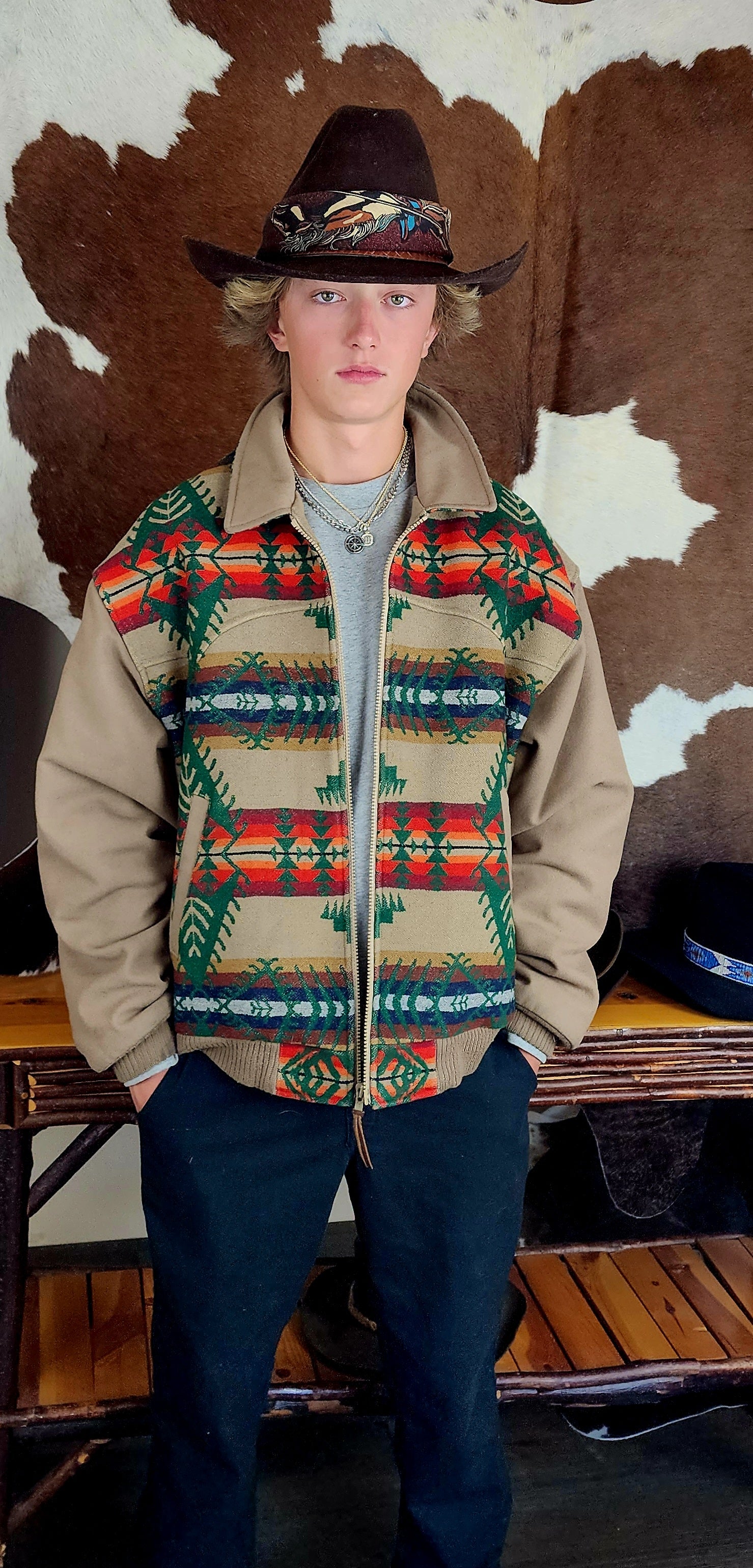 Vintage Pendleton High Grade Western Wear AZTEC Southwestern Bomber Jacket