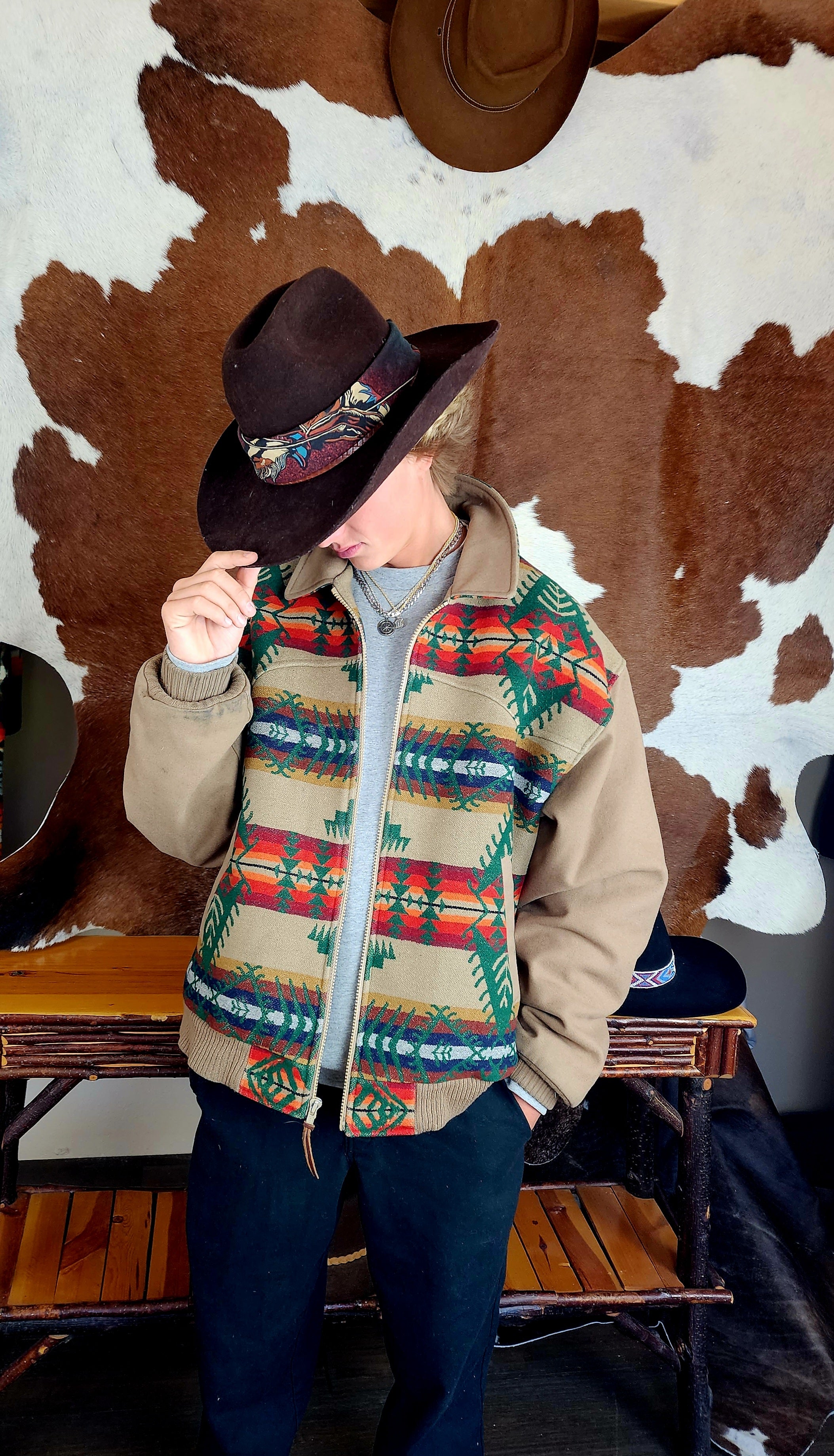 Vintage Pendleton High Grade Western Wear AZTEC Southwestern Bomber Jacket