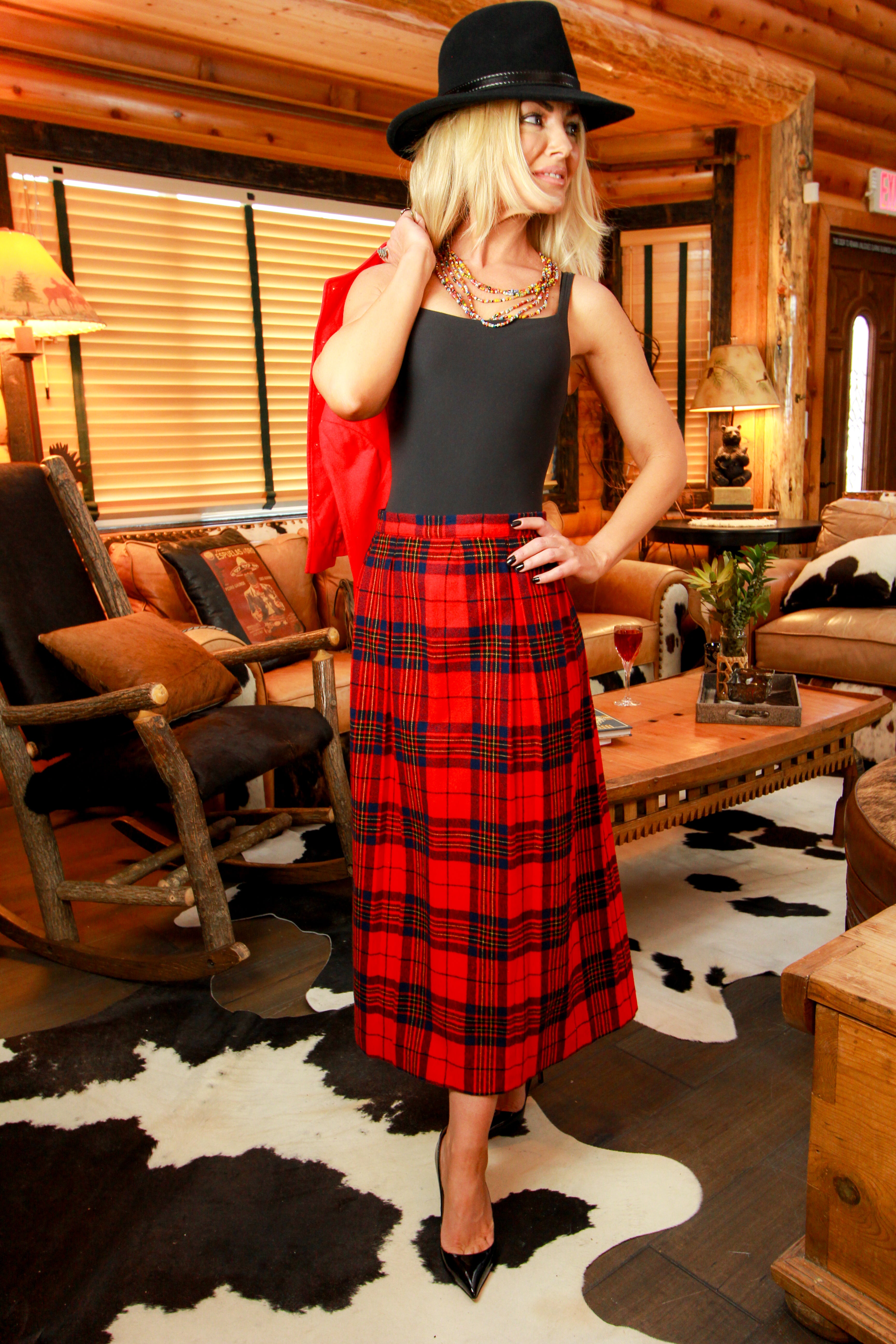 Pendleton Virgin Wool Red Plaid Midi Skirt Size 6