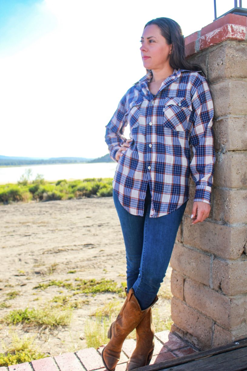 Levi's White, Blue and Red Plaid Button Up