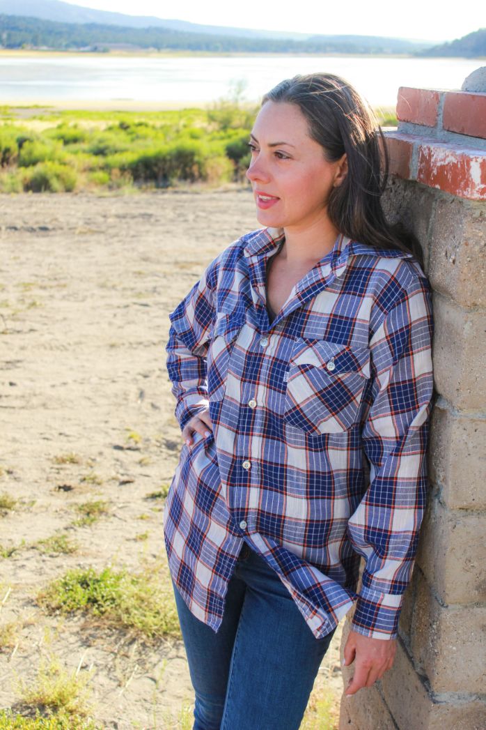 Levi's White, Blue and Red Plaid Button Up