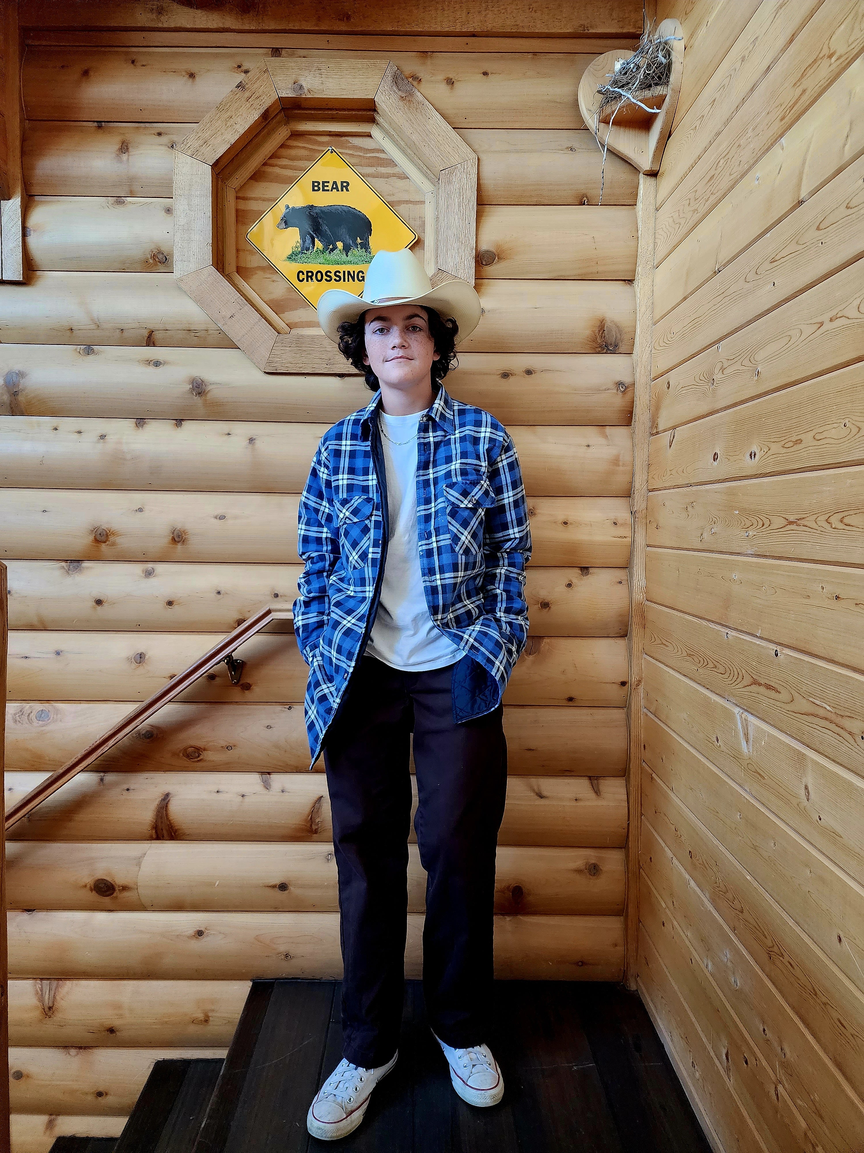 Outdoor Exchange Blue, Black, and White Plaid