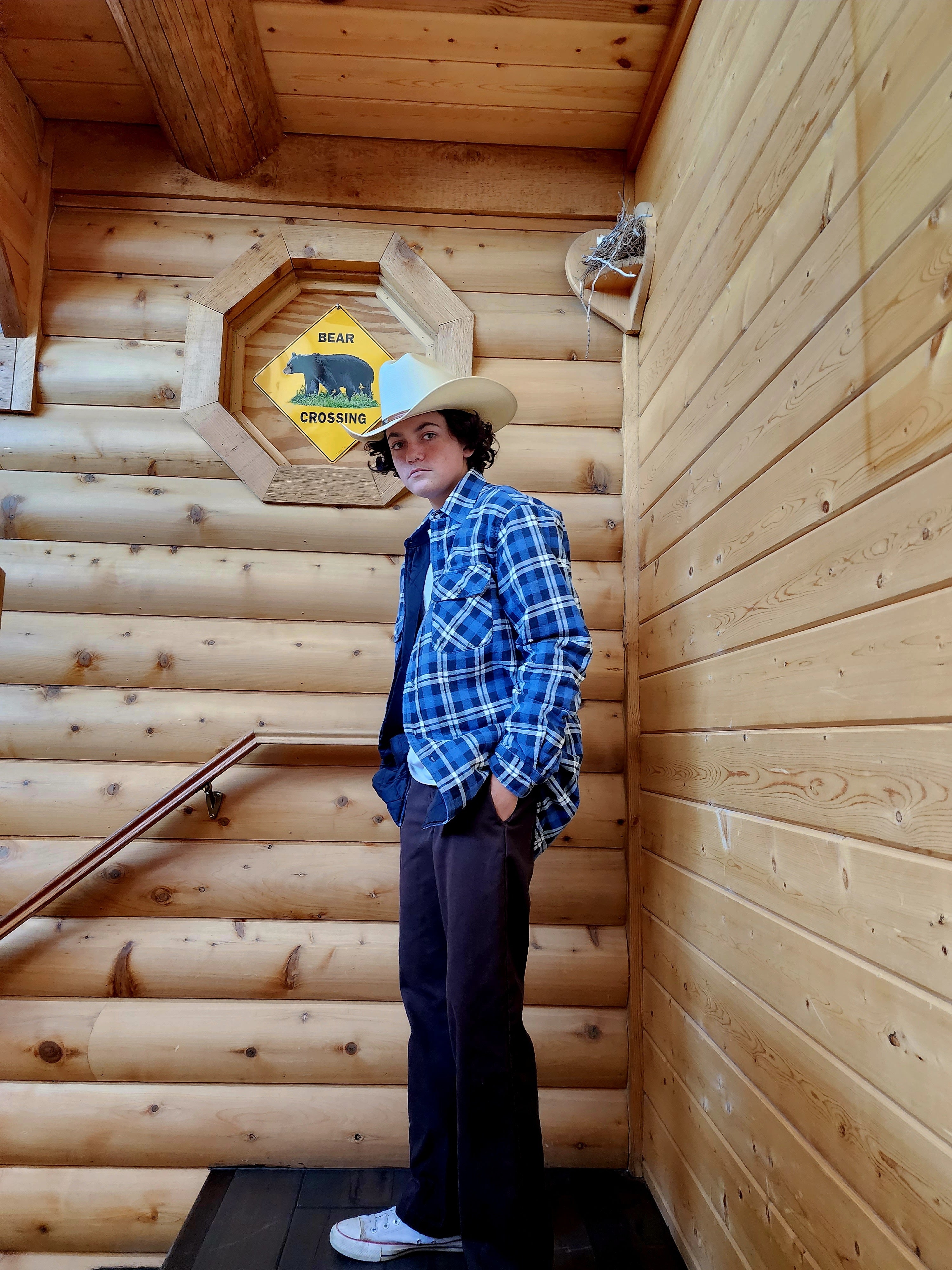 Outdoor Exchange Blue, Black, and White Plaid