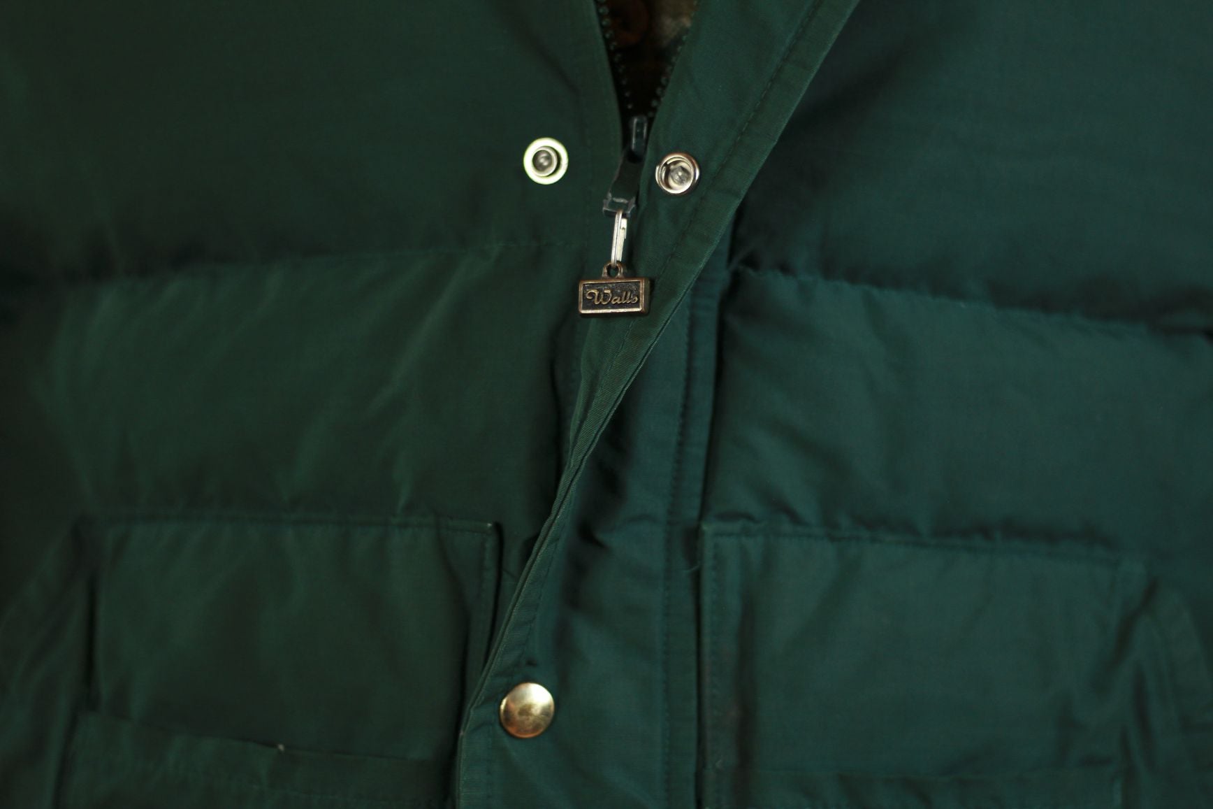 "Walls Blizzard Pruf Down Puffer Vest – 70's/80's Dark Green Button-Up Nylon"